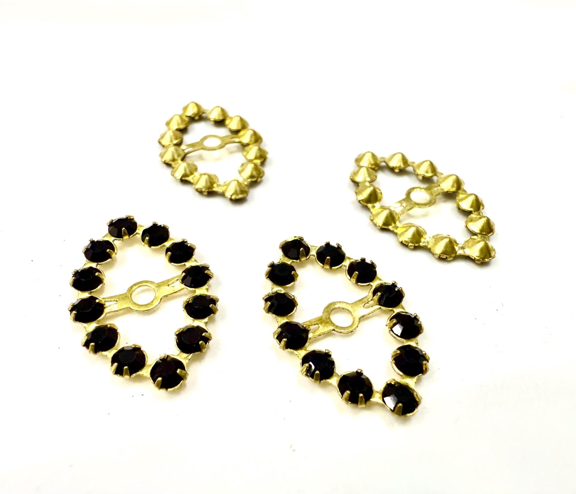 Vintage Swarovski Crystal in Jet Navette Marquise brass Findings