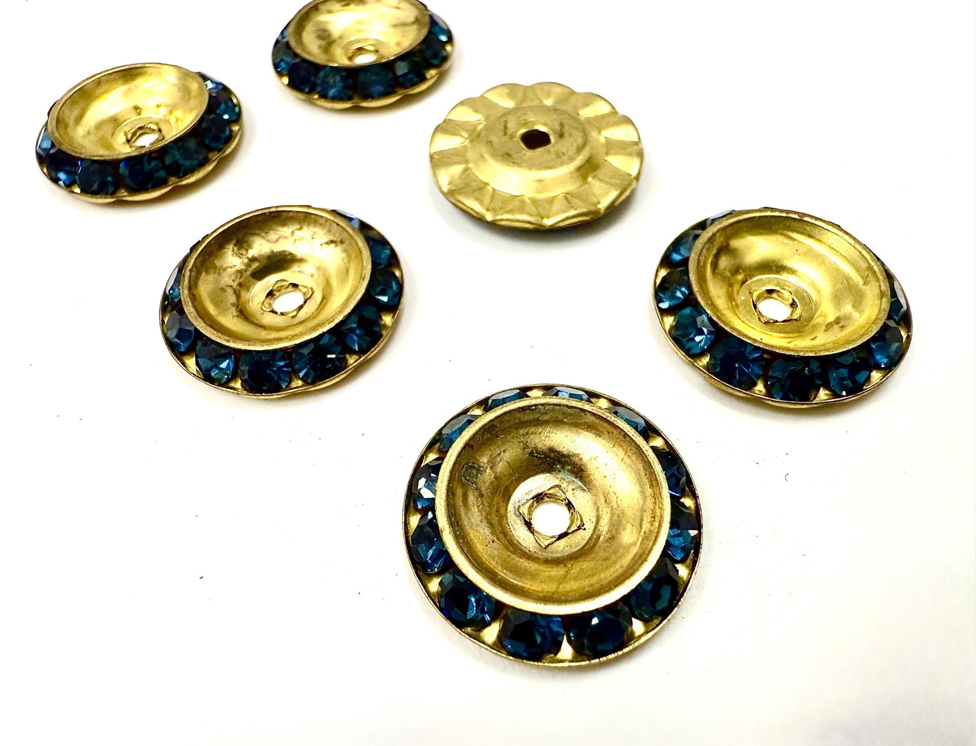 Vintage Swarovski in montana crystals mounted on brass metal bead 18mm