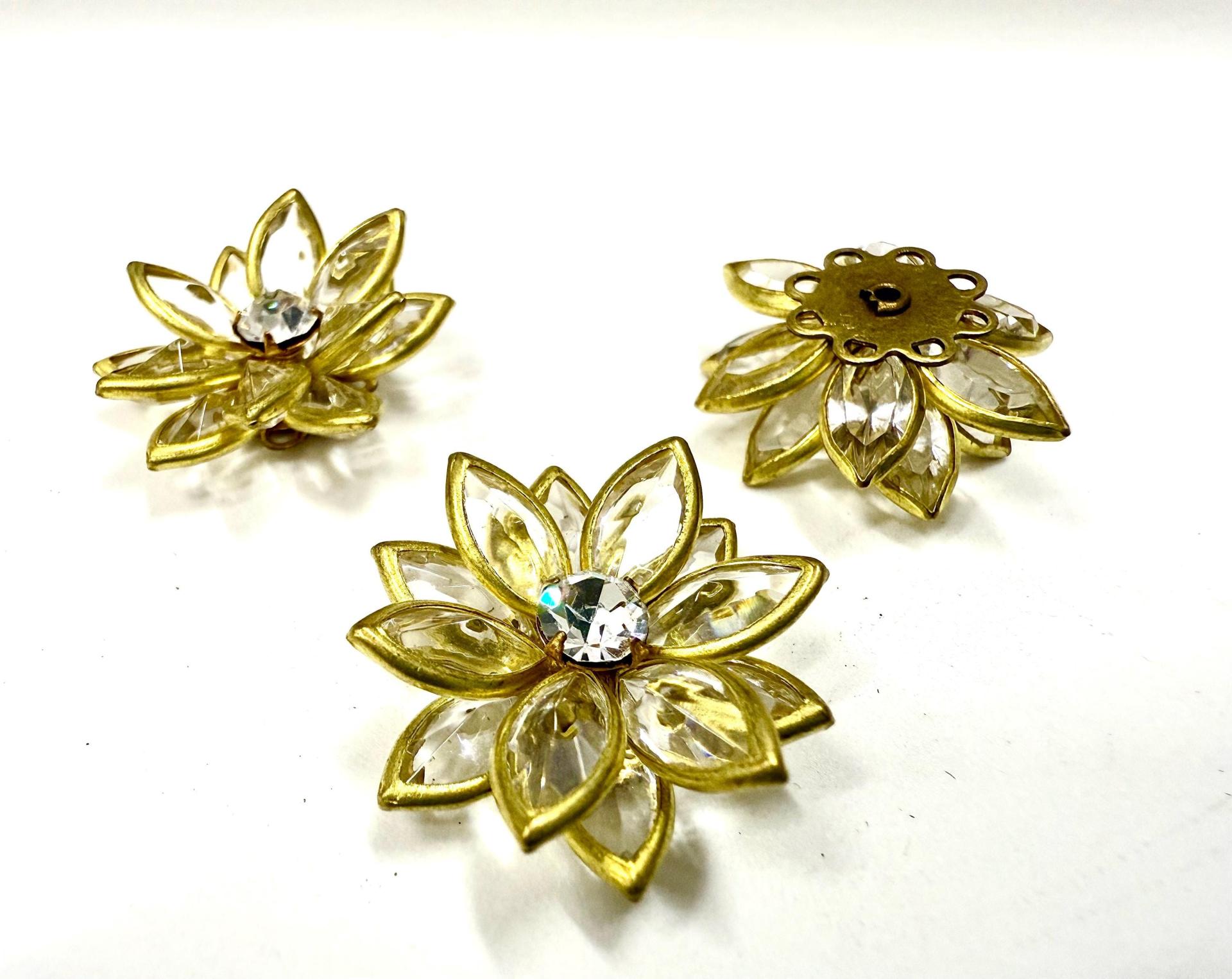 25mm Vintage channel beads in unfoiled crystals Navette Flower crystals embedded in brass metal flower DIY Supplies wedding decorations