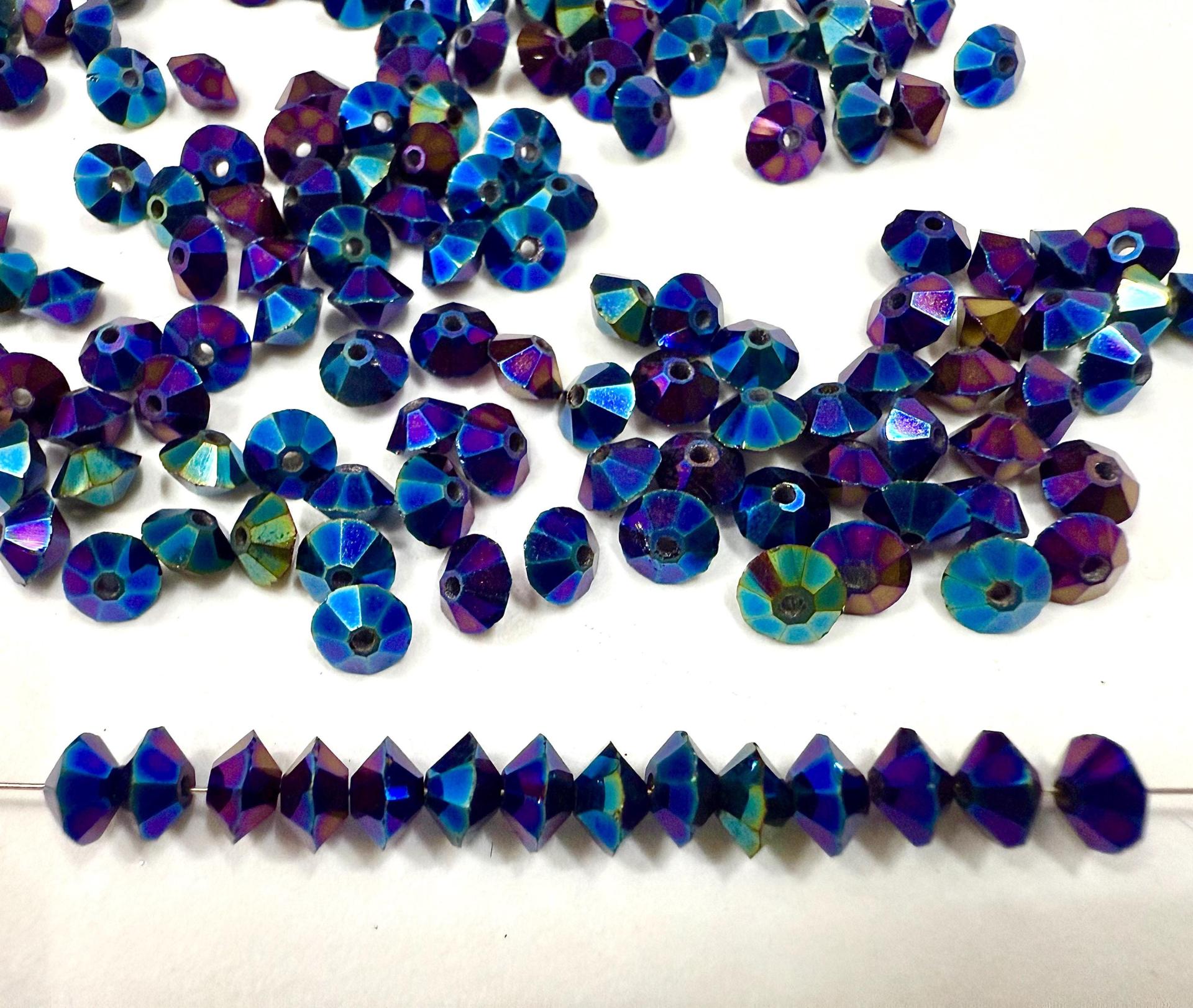 Vintage Preciosa Crystal Bicone Beads, Metallic Iris, 3x5mm
