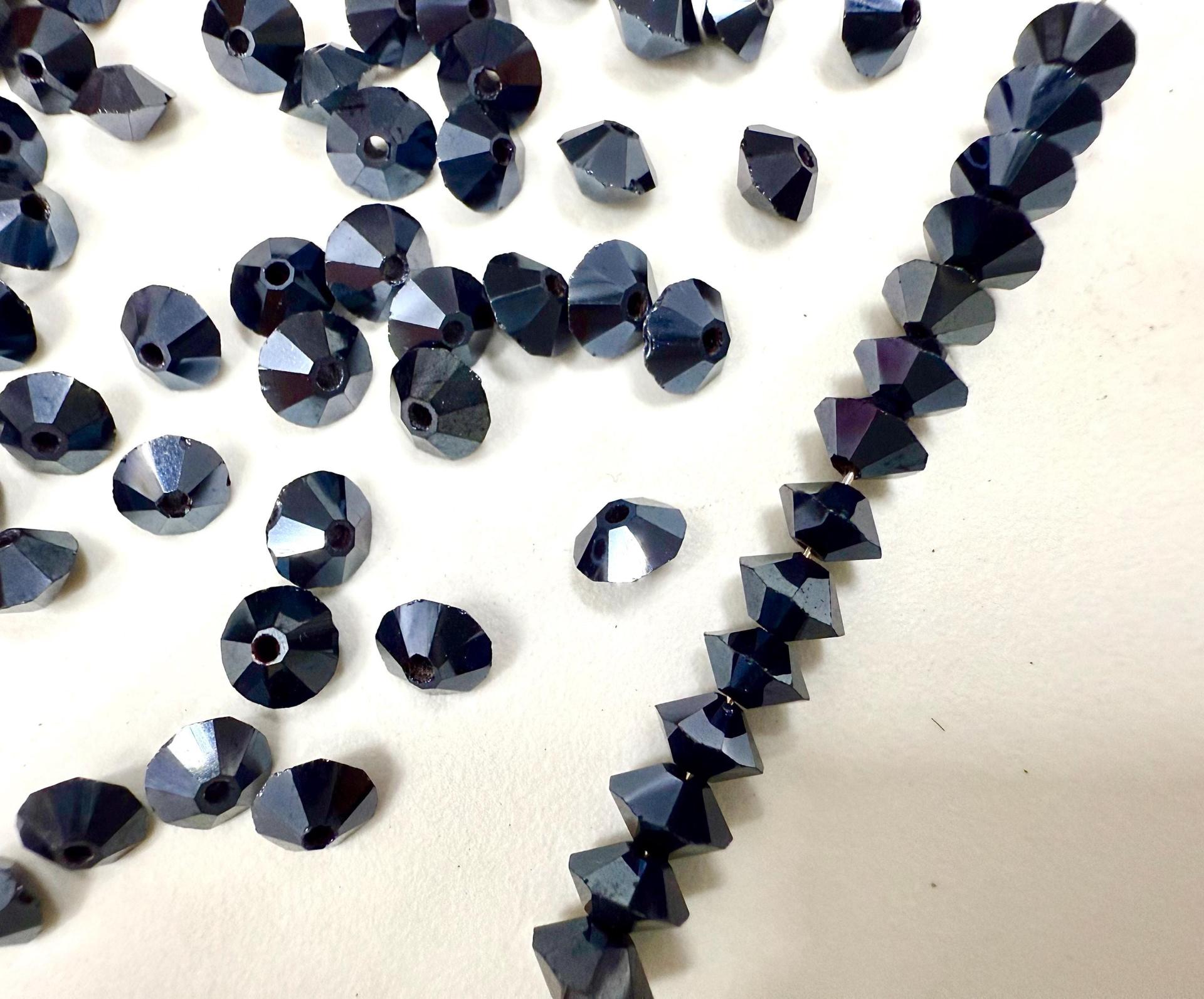 Vintage Preciosa Crystal Bicone Beads, Hematite, 3x5mm