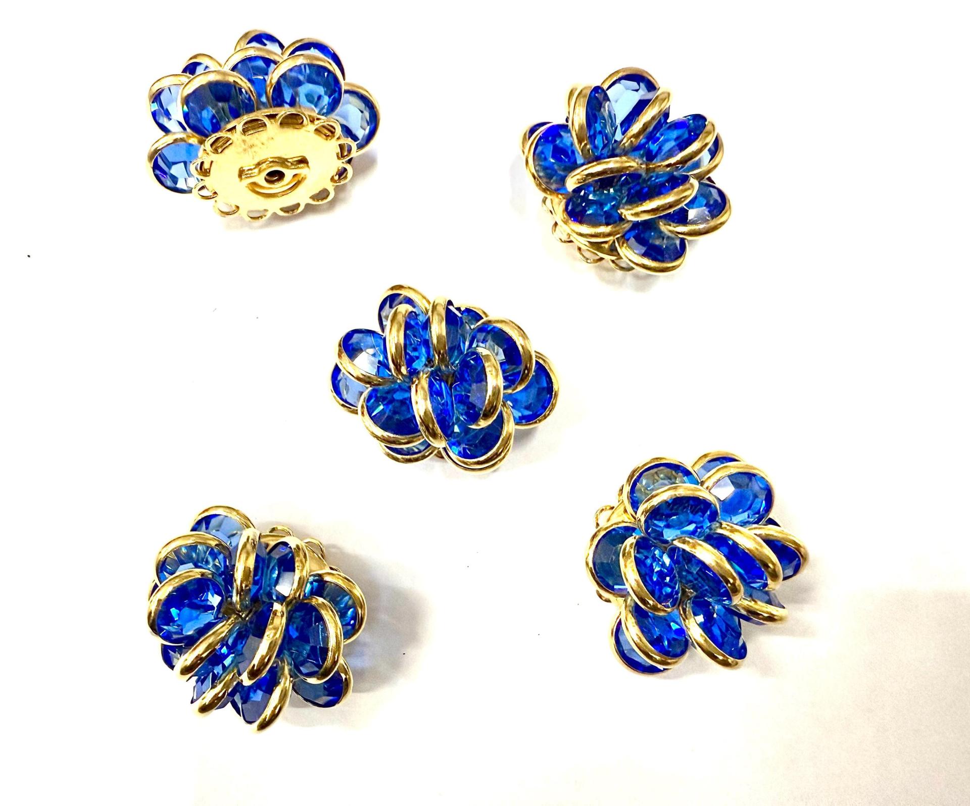 Vintage Swarovski Sapphire Crystal Flower Beads, Gold Plated (25x22mm)
