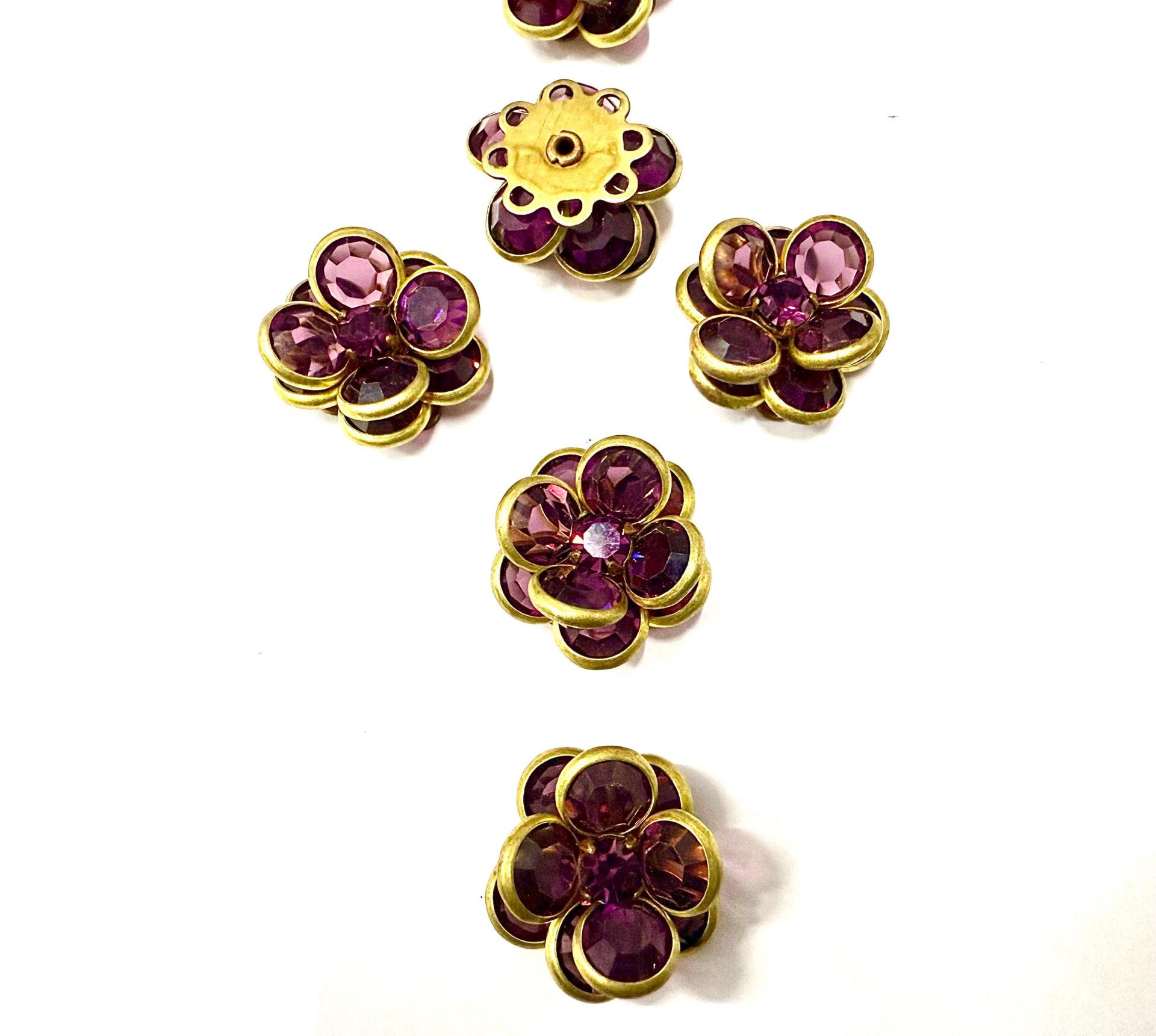 16mm Vintage brass Swarovski Flower Design in Amethyst Embellishment DIY Supplies wedding decorations