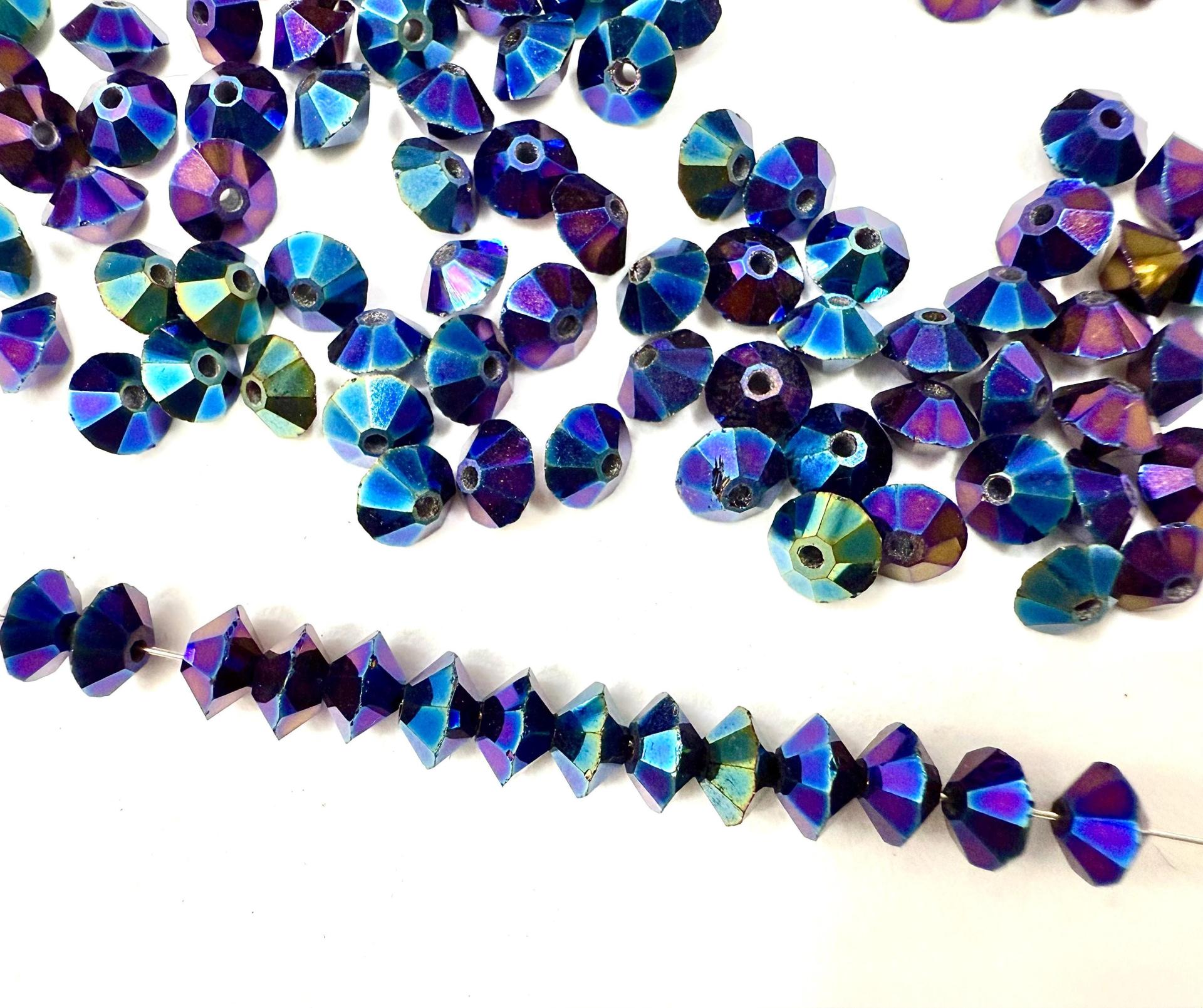 Vintage Preciosa Crystal Bicone Beads, Metallic Iris, 3x5mm