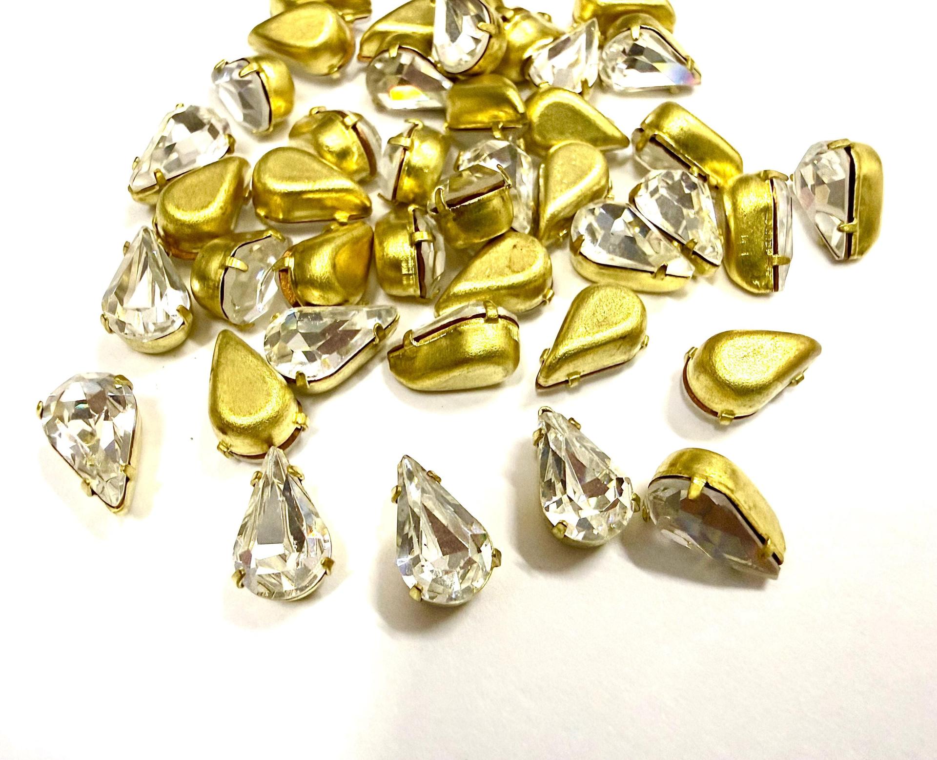 Vintage Swarovski Crystal Pear, Brass Prong Setting 10x6