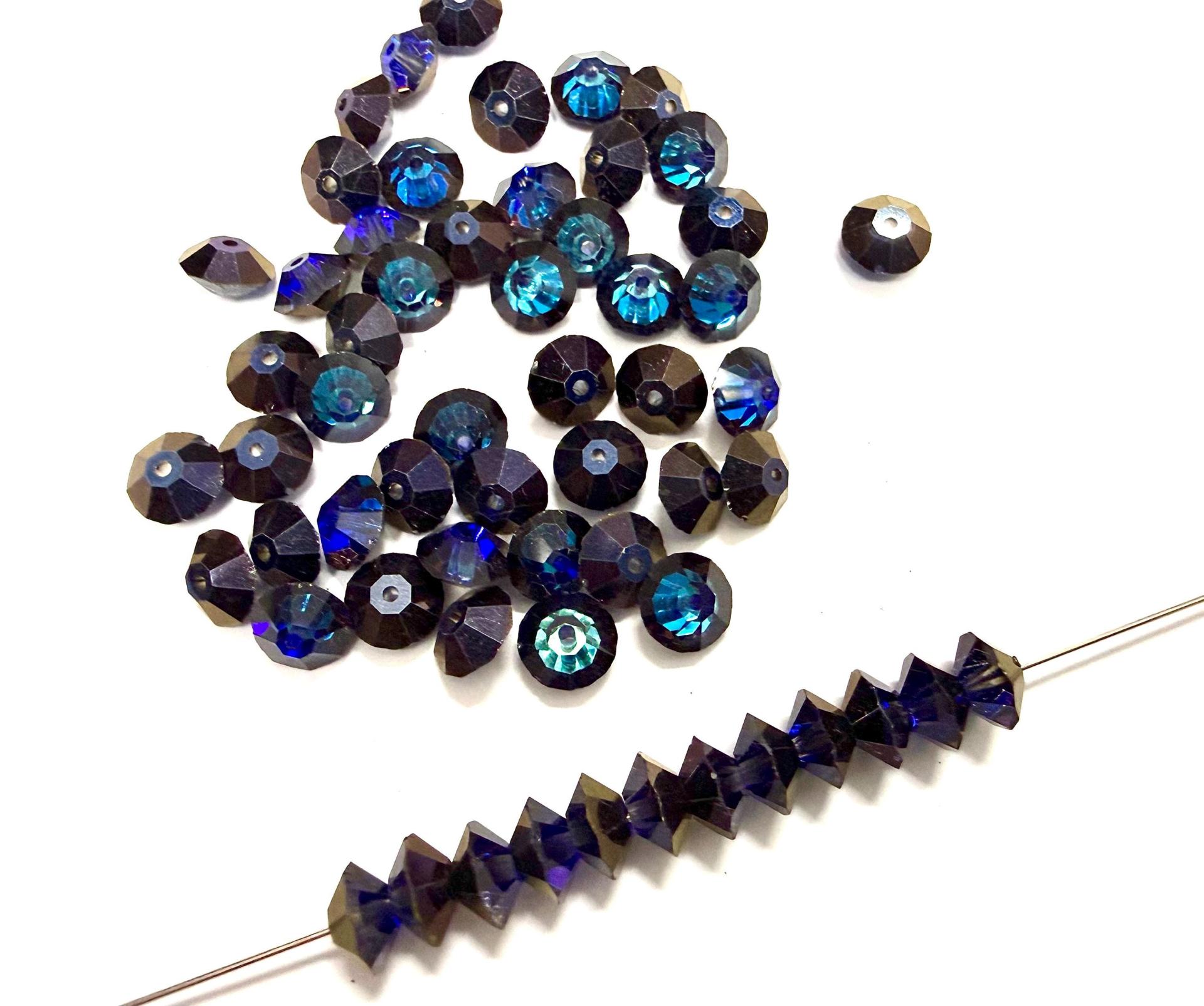 Vintage Swarovski Bicone Beads, Bermuda Blue 6x4mm