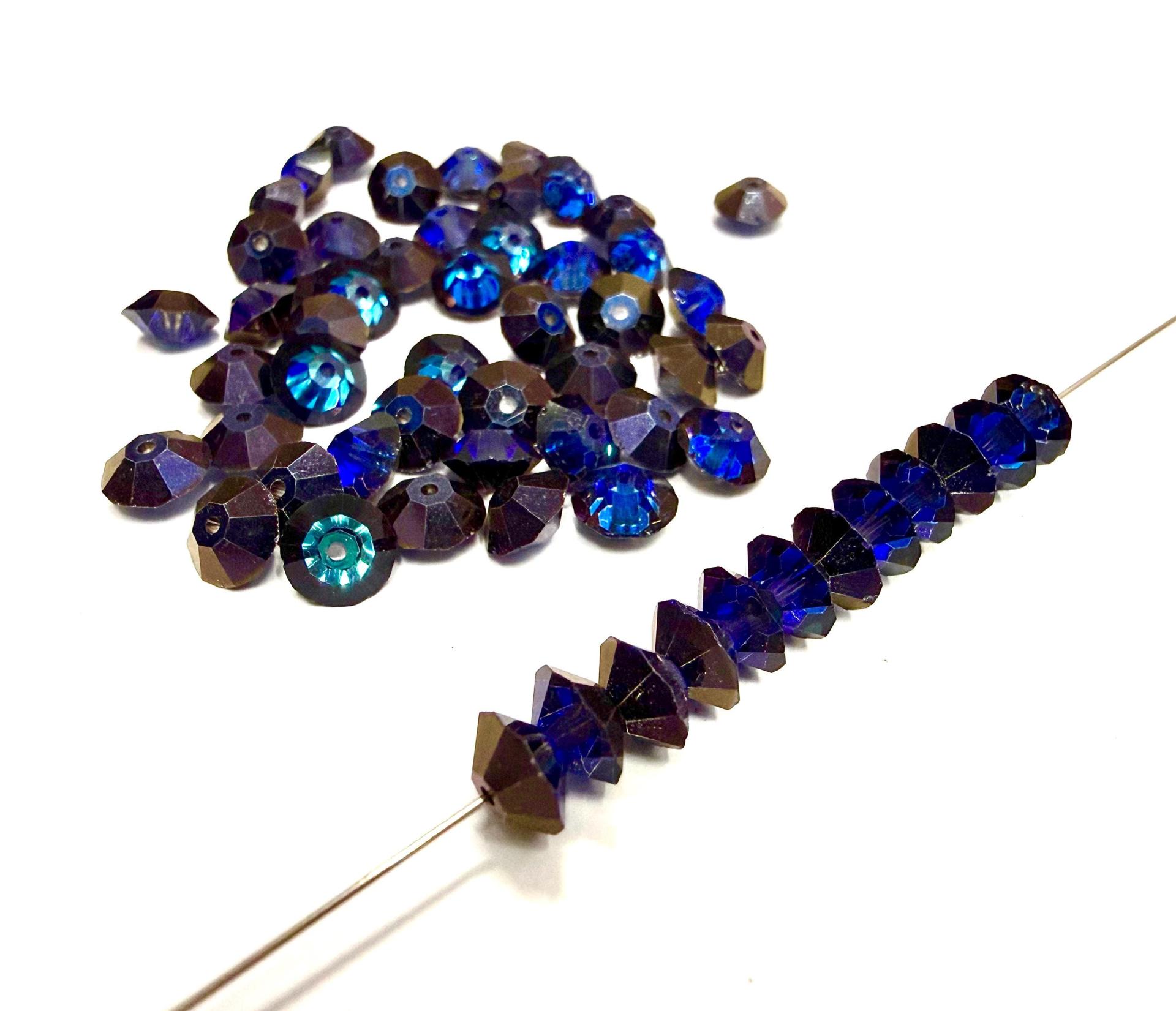 Vintage Swarovski Bicone Beads, Bermuda Blue 6x4mm