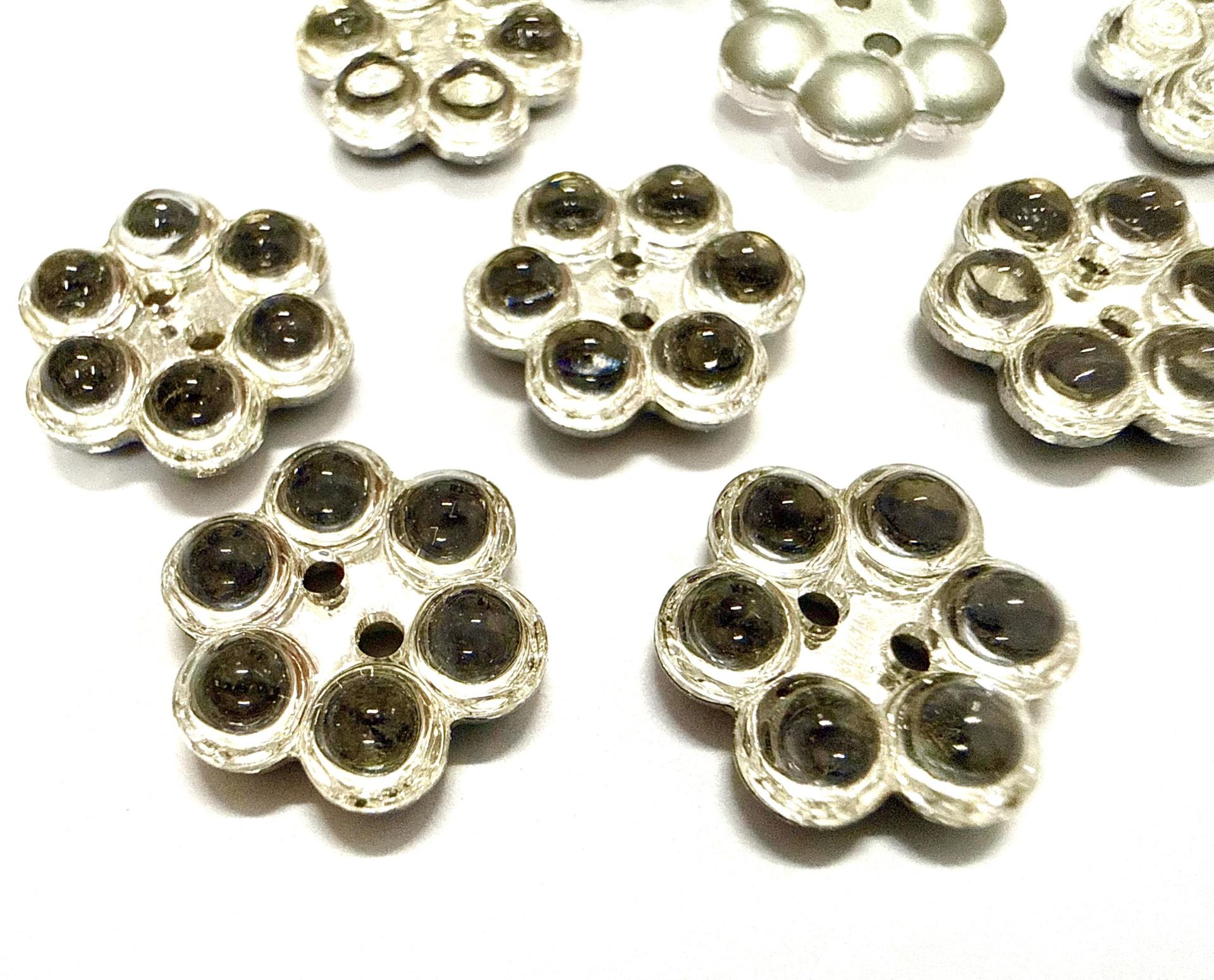 9 mm Vintage Swarovski Rare Foiled Flower Button 4 hole 2/6 pieces