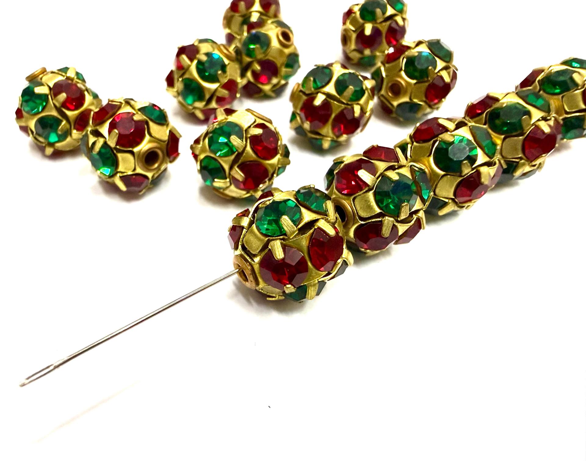 Rare Vintage Swarovski Crystal Ball Bead in Siam Emerald – 12mm Brass Setting