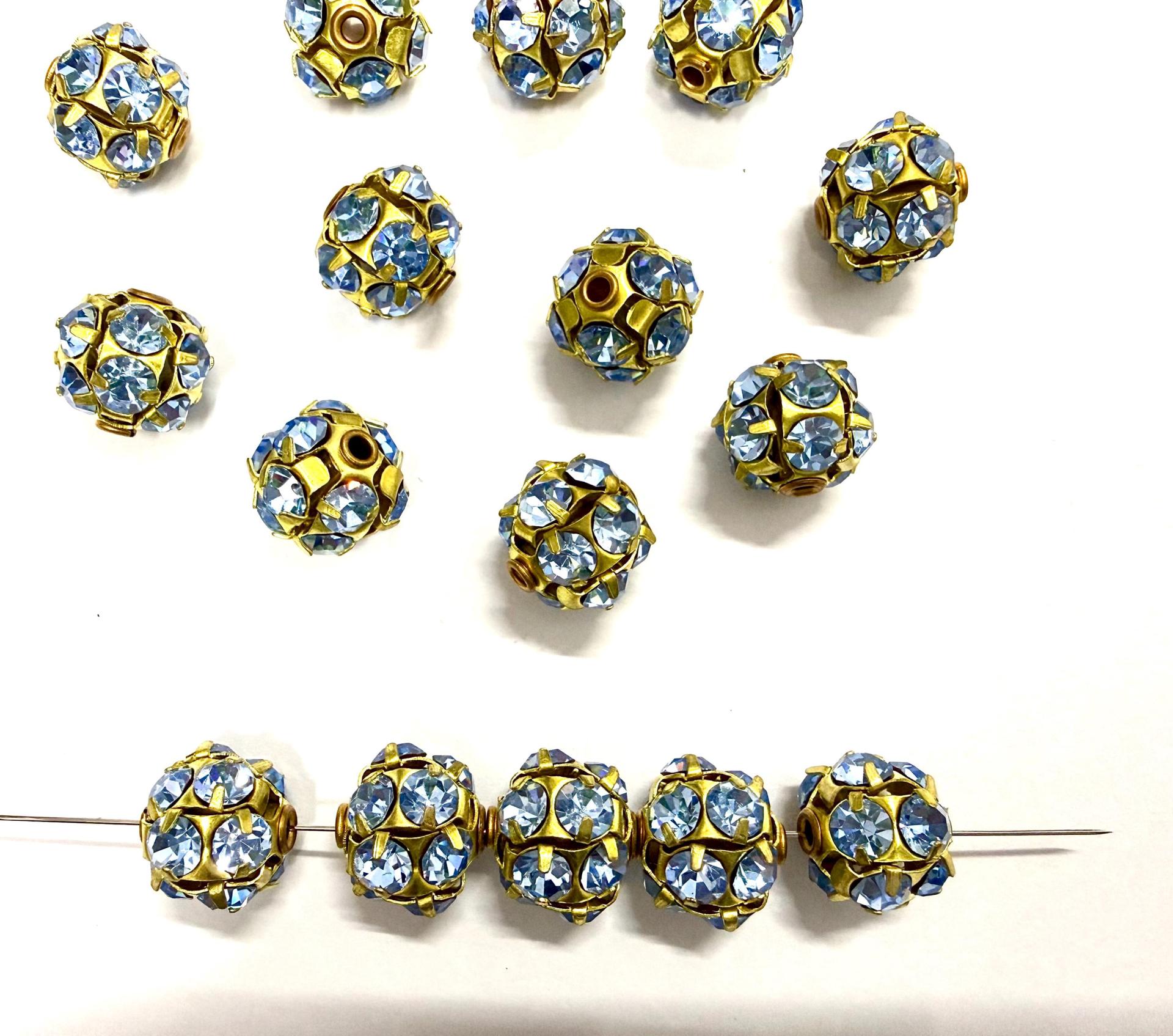Rare Vintage Swarovski Crystal Ball Bead in Light Sapphire – 12mm Brass Setting