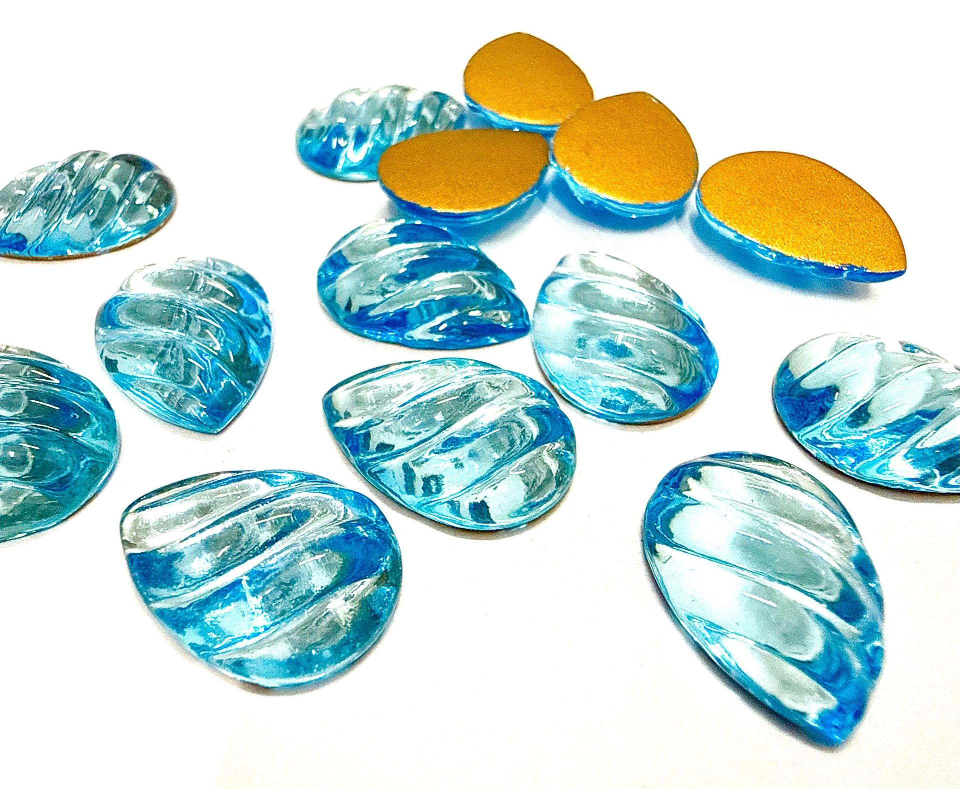 Swarovski 18x13 mm Vintage Aquamarine Foiled Flat Back Pear Cabochon 2/6 Pieces