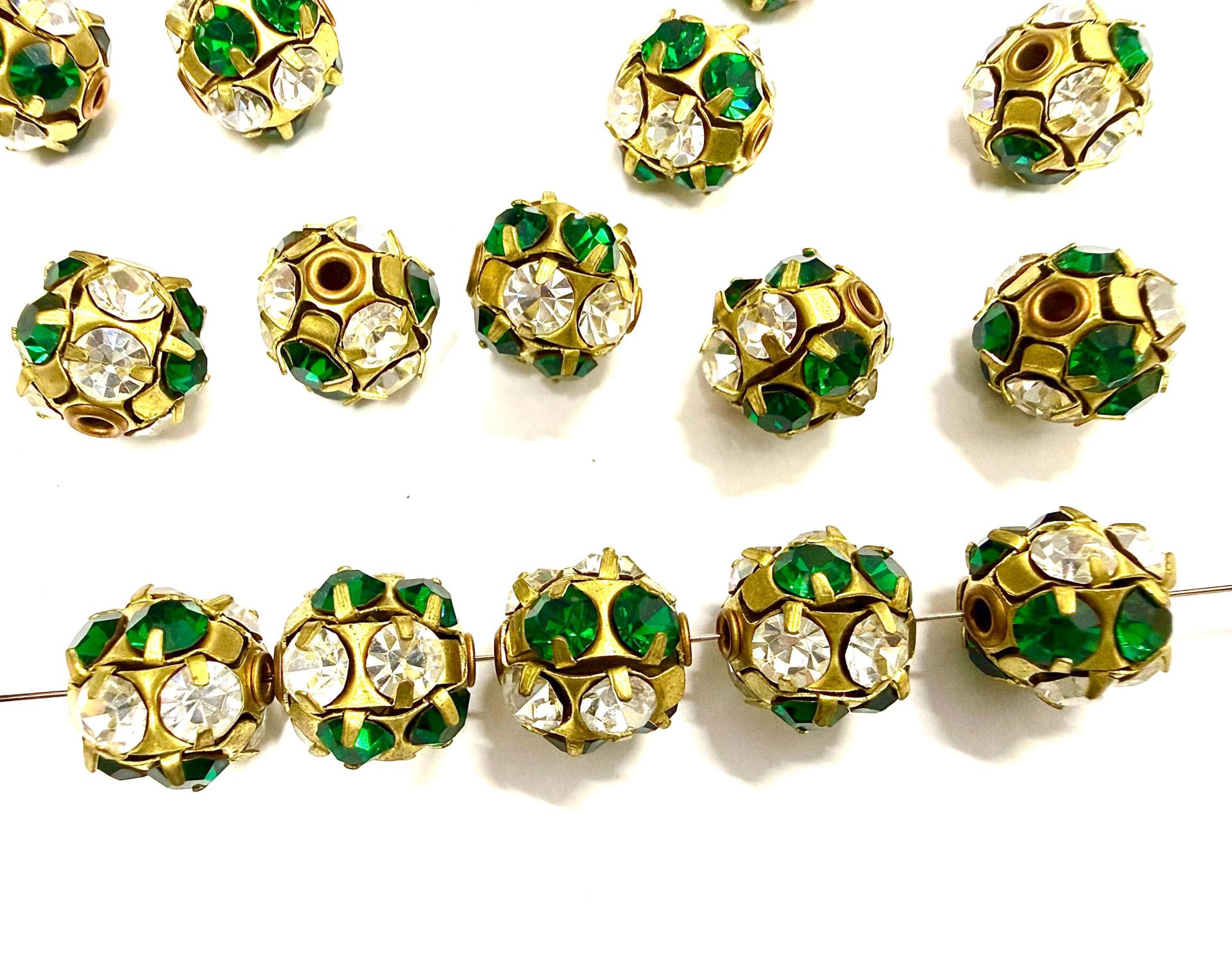 Rare Vintage Swarovski Crystal Ball Bead IN Emerald Crystal – 12mm  Brass Setting
