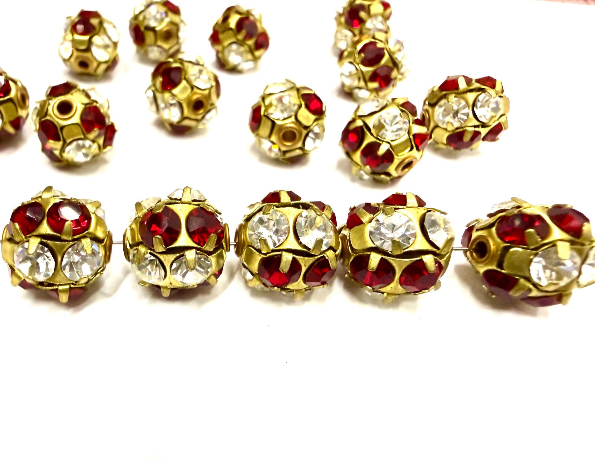 Rare Vintage Swarovski Crystal Ball Bead in Siam and Crystal – 12mm Brass Setting