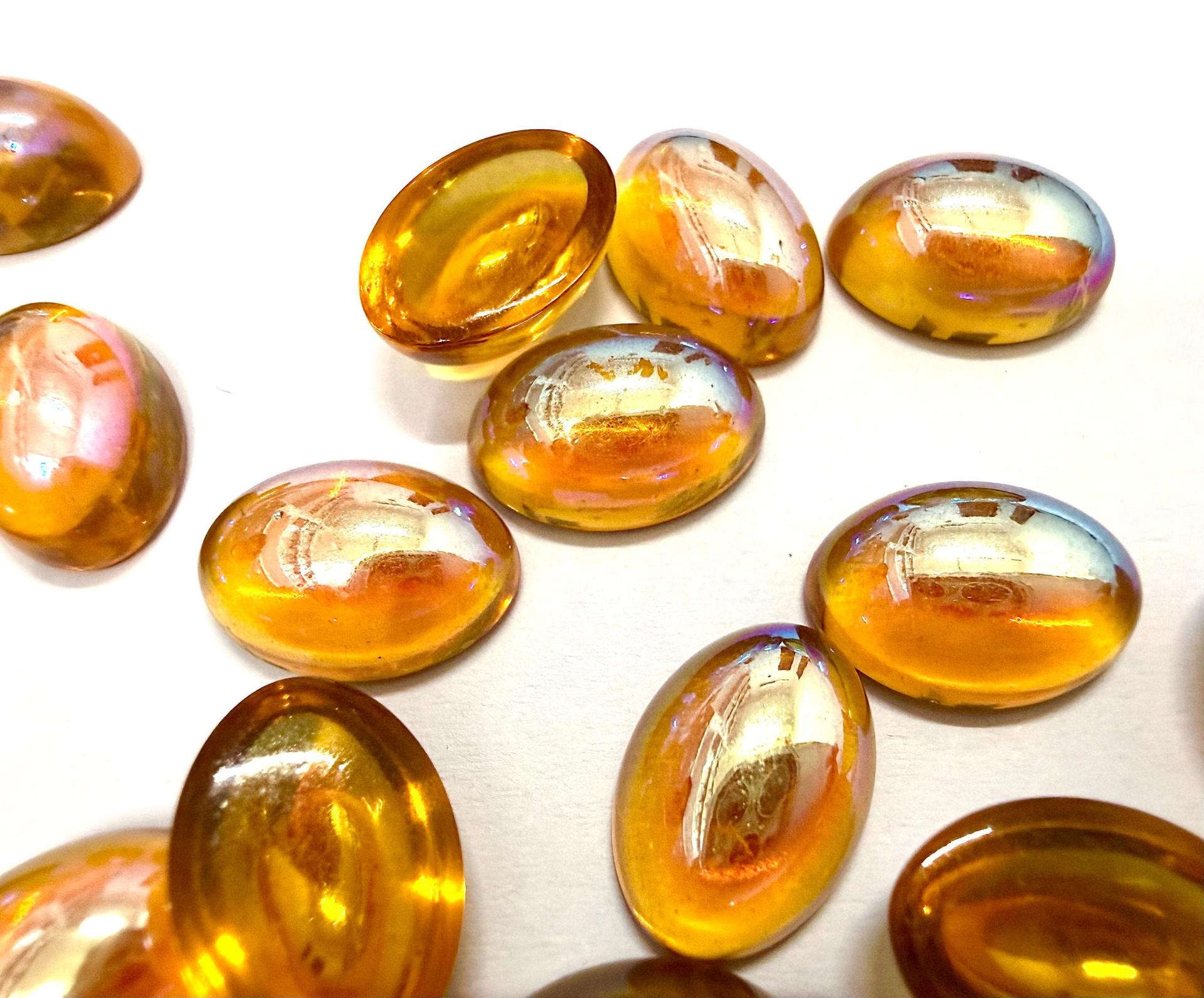 Vintage Swarovski Topaz AB Cabochons, 14x10mm Oval Flat Back unfoiled