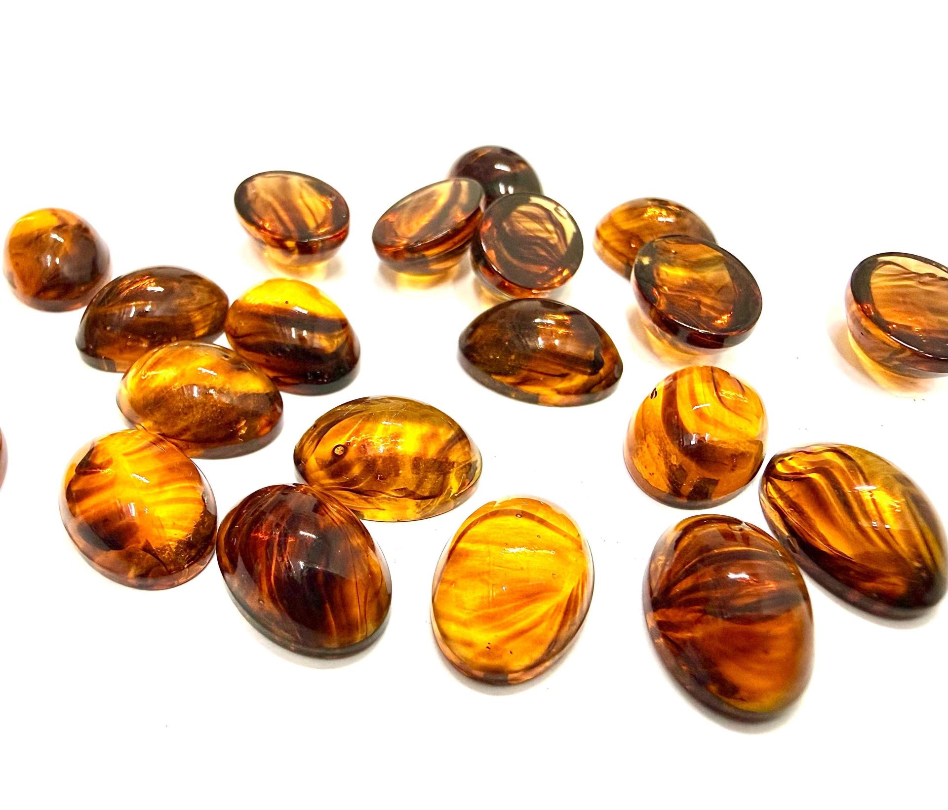 Vintage Swarovski Dark Topaz Givre Cabochons, 8x6mm Oval Flat Back