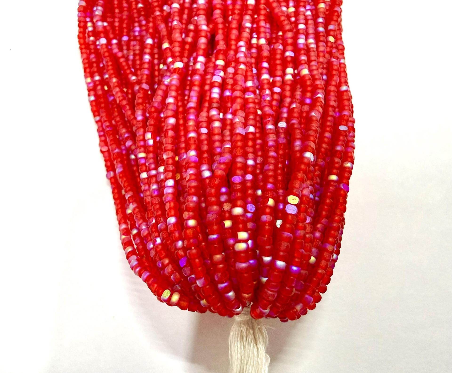 Charlotte Cut Seed Beads 11/0, Patina Matt Light Ruby Aurore Boreale
