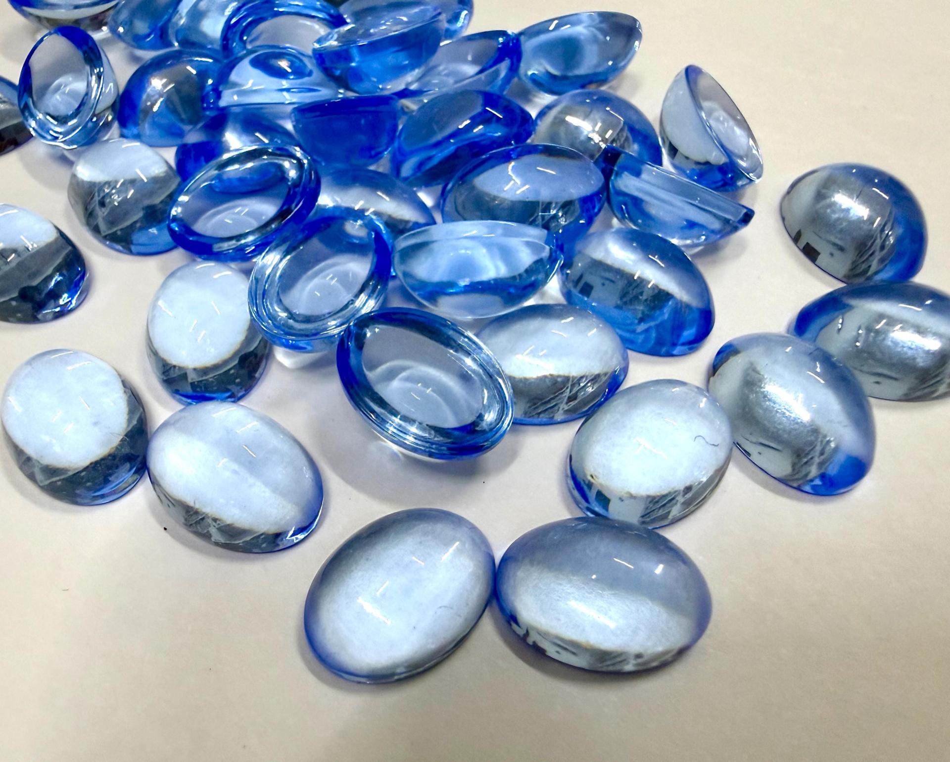 Vintage Swarovski Light Sapphire unfoiled Cabochons, 14x10mm Oval Flat Back unfoiled