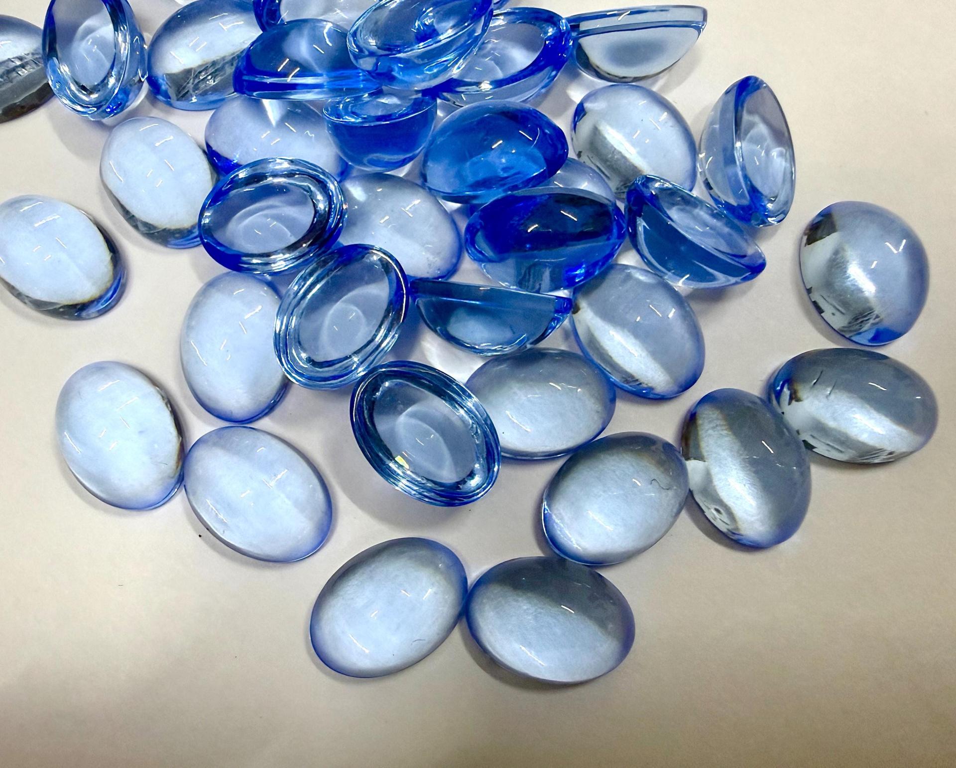 Vintage Swarovski Light Sapphire unfoiled Cabochons, 14x10mm Oval Flat Back unfoiled