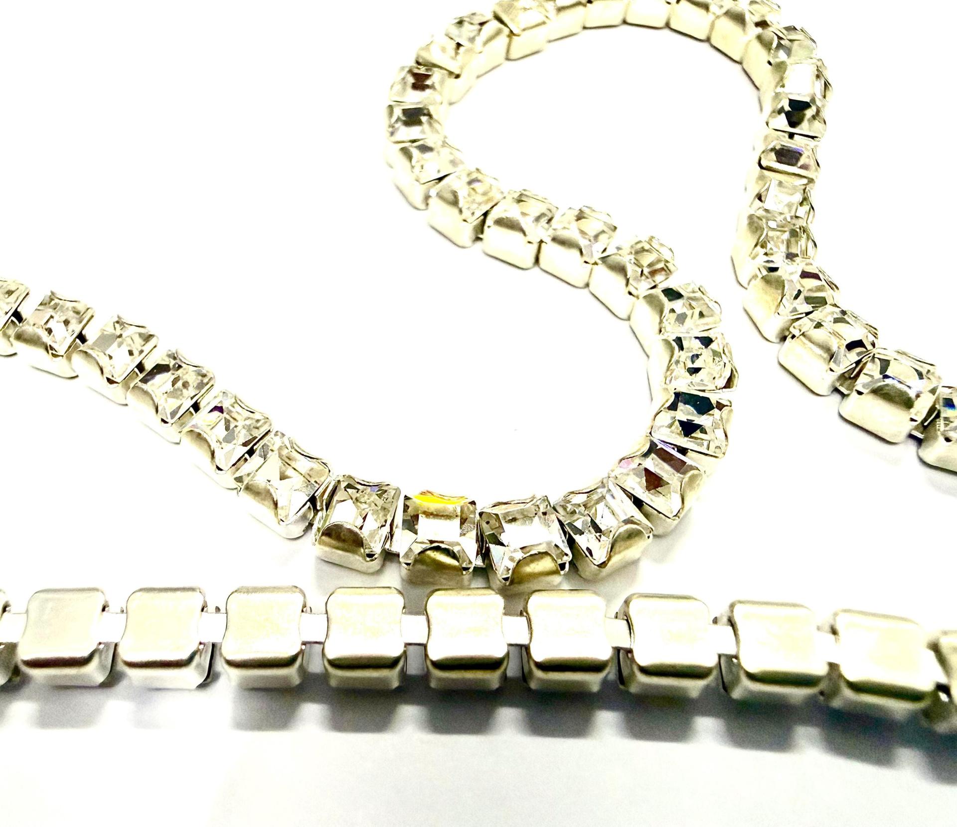Swarovski Rhinestone Chain in Crystal | 4mm Square Brass Settings, Bridal Supplies