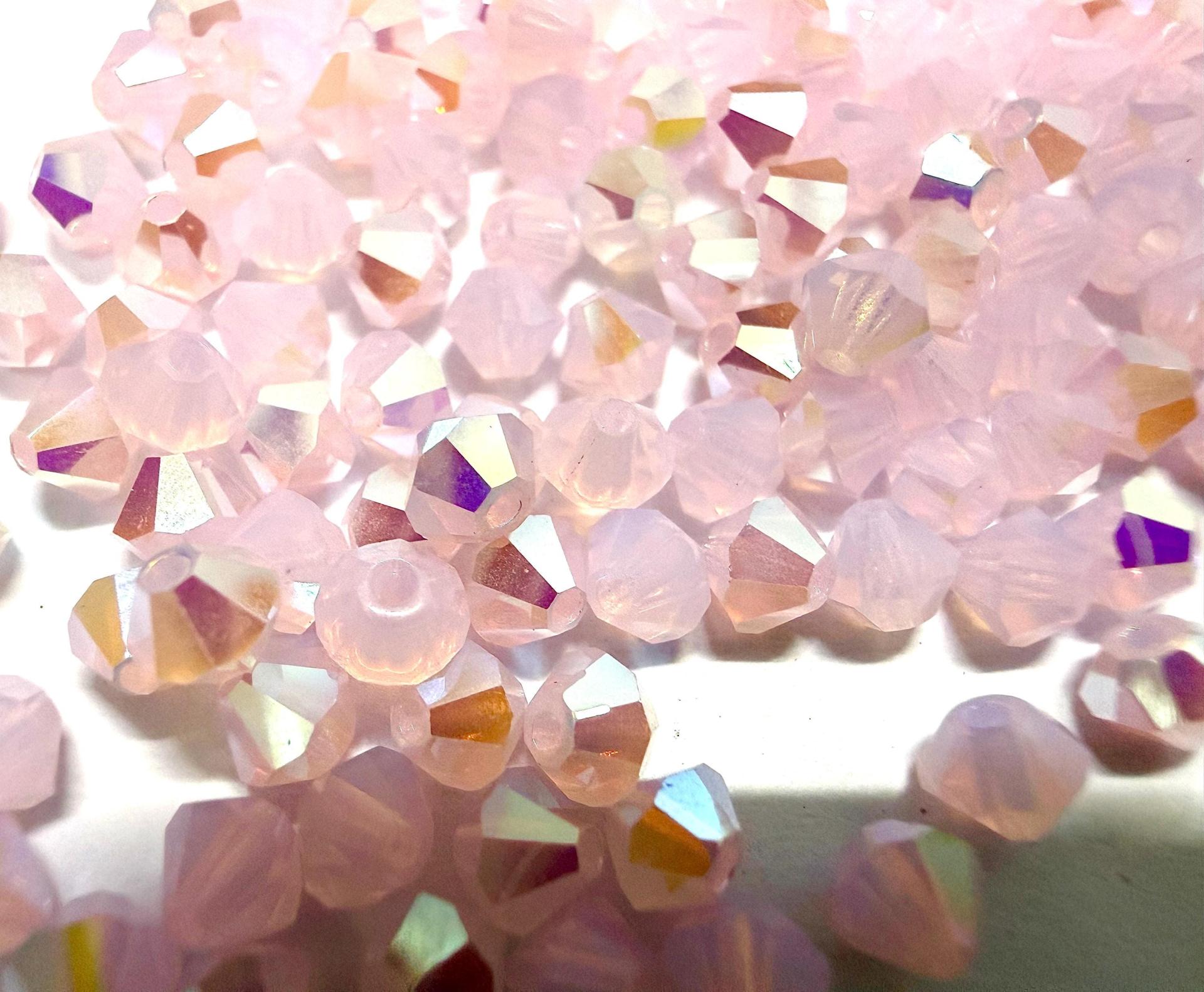4mm Rose Opal Bicone Beads, Preciosa Crystal AB