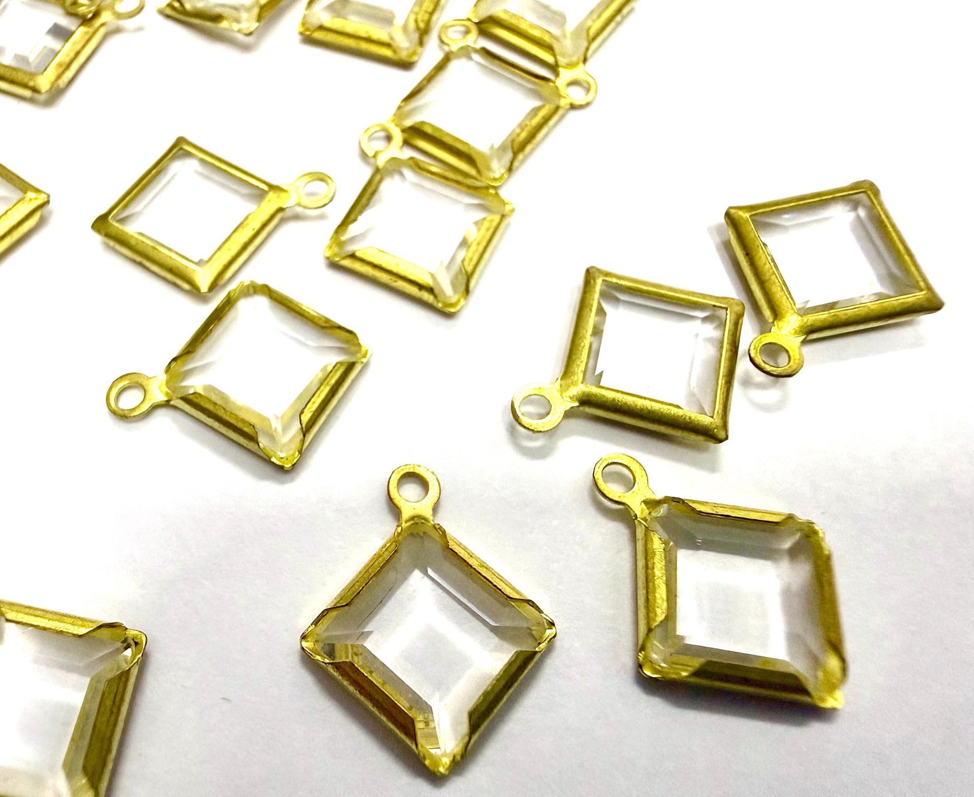 Square Vintage Swarovski Crystal 1 loop Dangle in Crystal, Brass settings