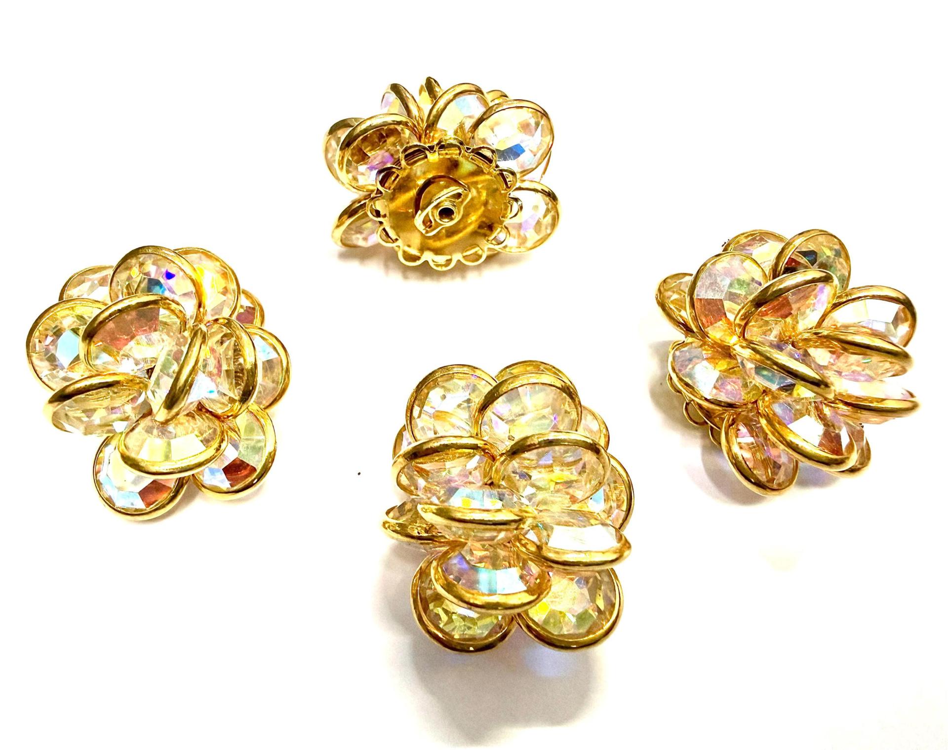 Vintage Crystal AB Flower Bead, Gold Plated Embellishment (30mm)