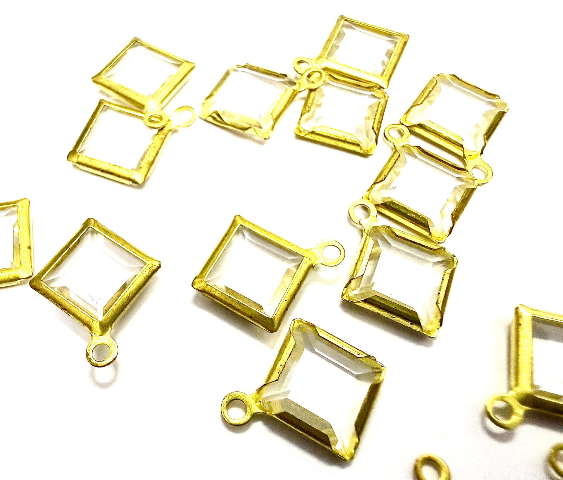 Square Vintage Swarovski Crystal 1 loop Dangle in Crystal, Brass settings