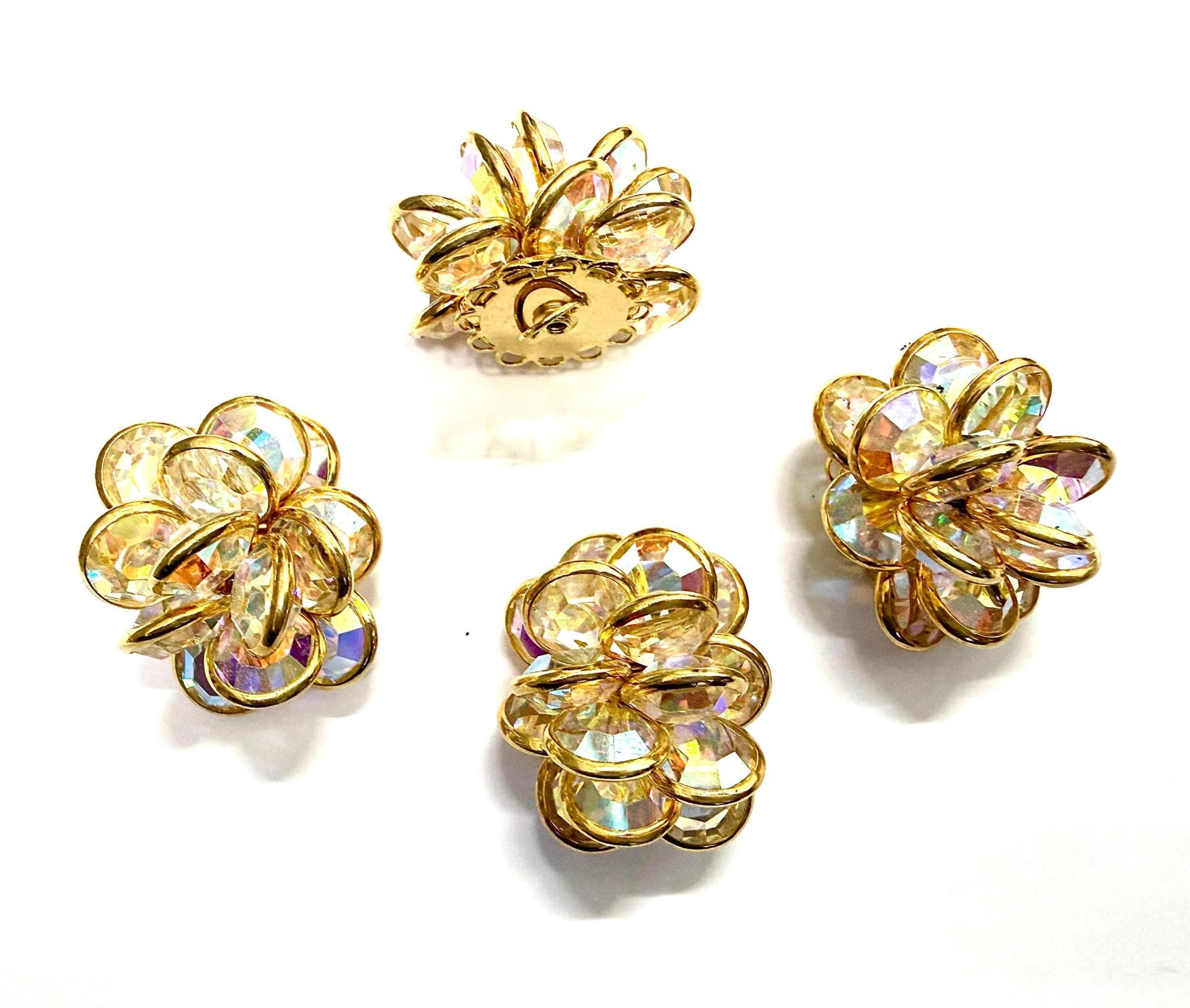 Vintage Crystal AB Flower Bead, Gold Plated Embellishment (30mm)