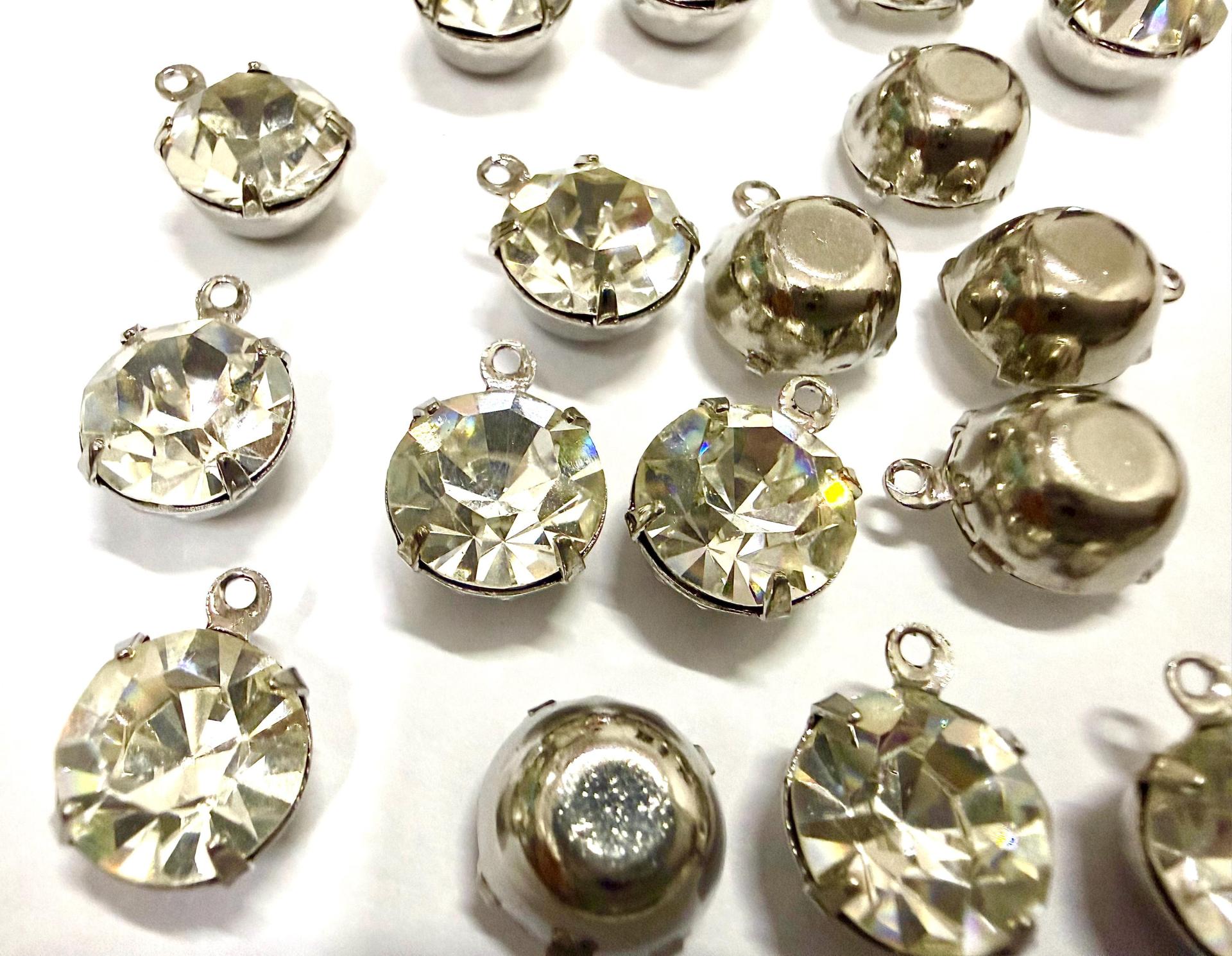 SWAROVSKI 14mm RHINESTONE drop setting rhodium plated jewelry supplies pendant