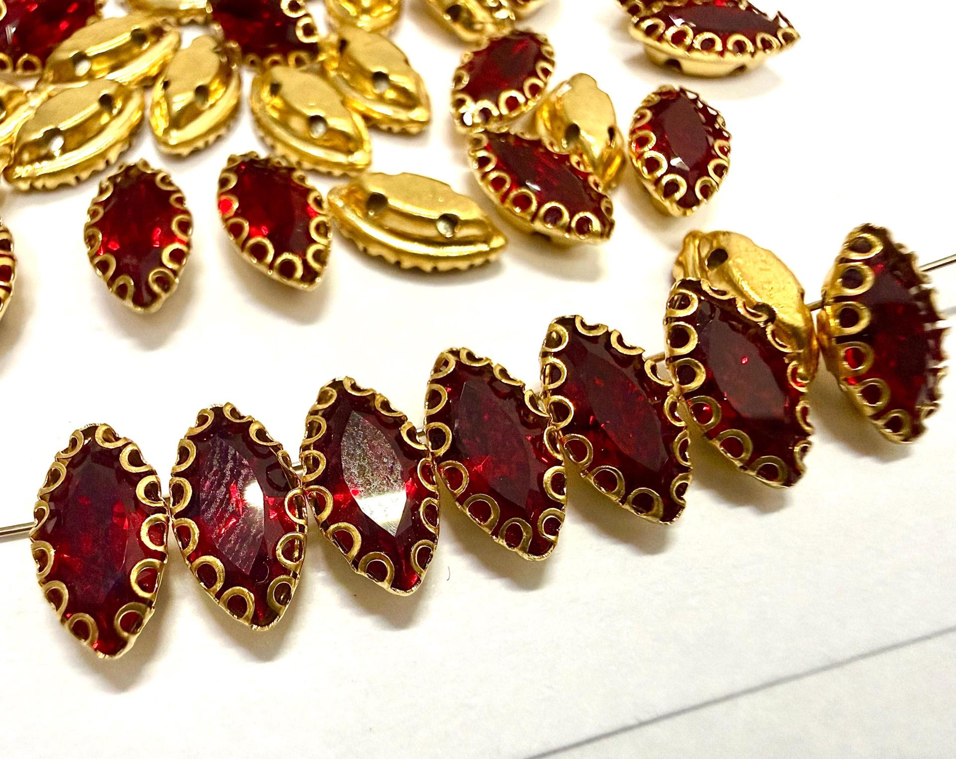 Swarovski Navette Crystal fancy vintage Brass settings in Siam