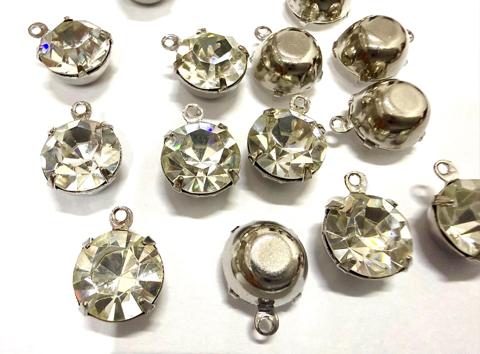 SWAROVSKI 14mm RHINESTONE drop setting rhodium plated jewelry supplies pendant