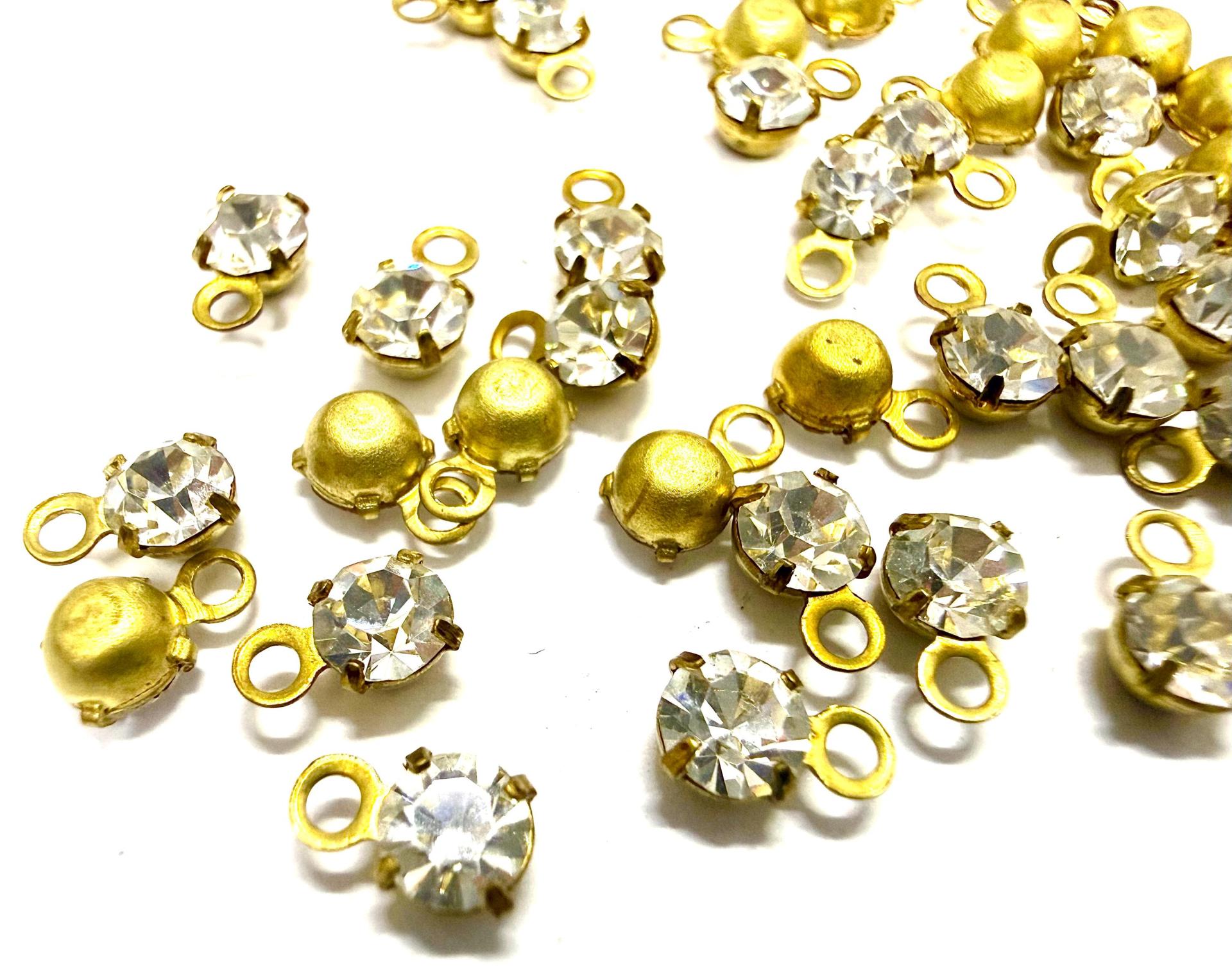 Swarovski Crystal round Stone Dangle: Brass, 7MM
