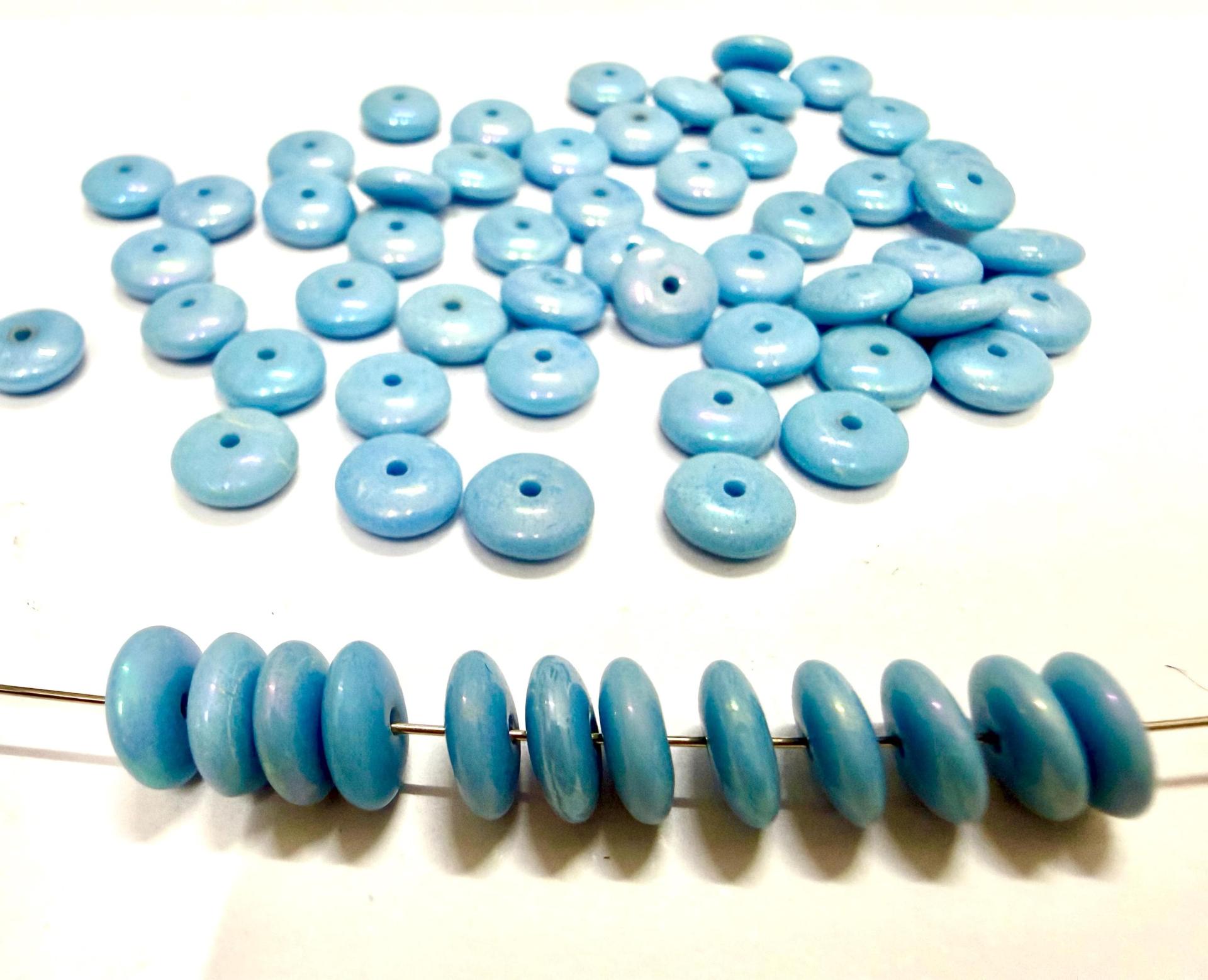 7mm Turquoise AB Czech Glass Rondelle Beads, Flat Disc Spacers