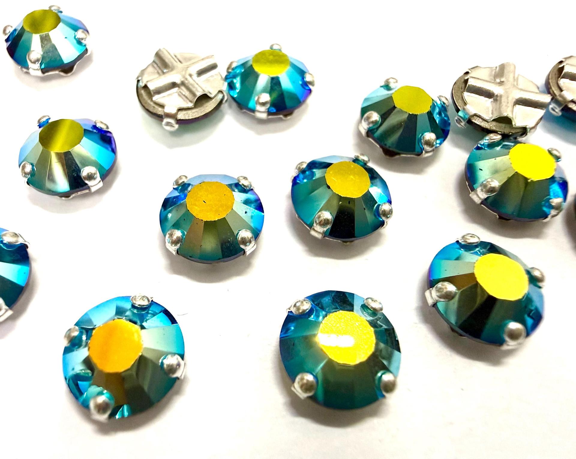 Vintage Swarovski Jet Aurore Boreale Crystal Rose Montees, 40ss Silver Plated Settings