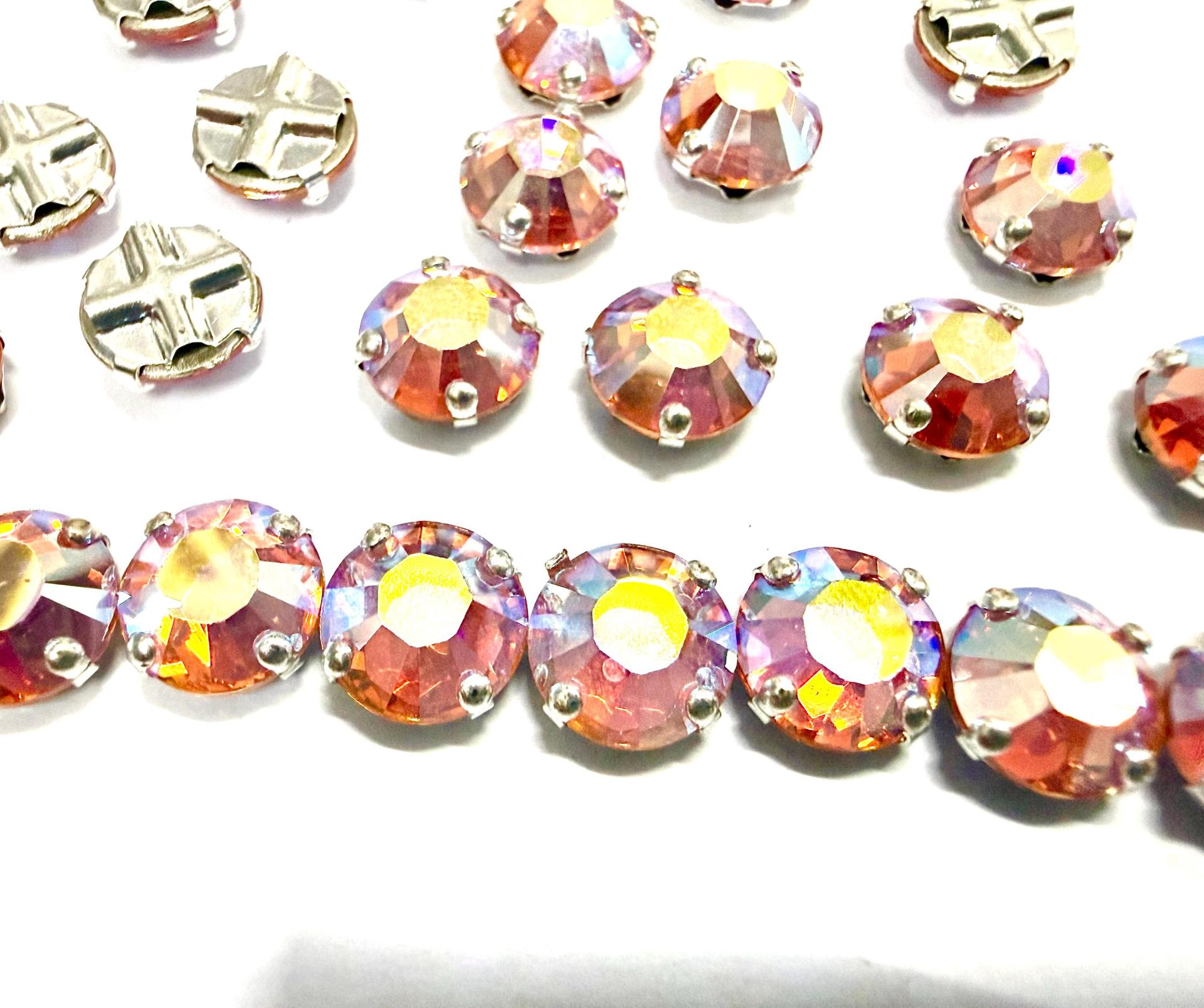 Vintage Swarovski Sun Aurore Boreale Crystal Rose Montees, 40ss Silver Plated Settings