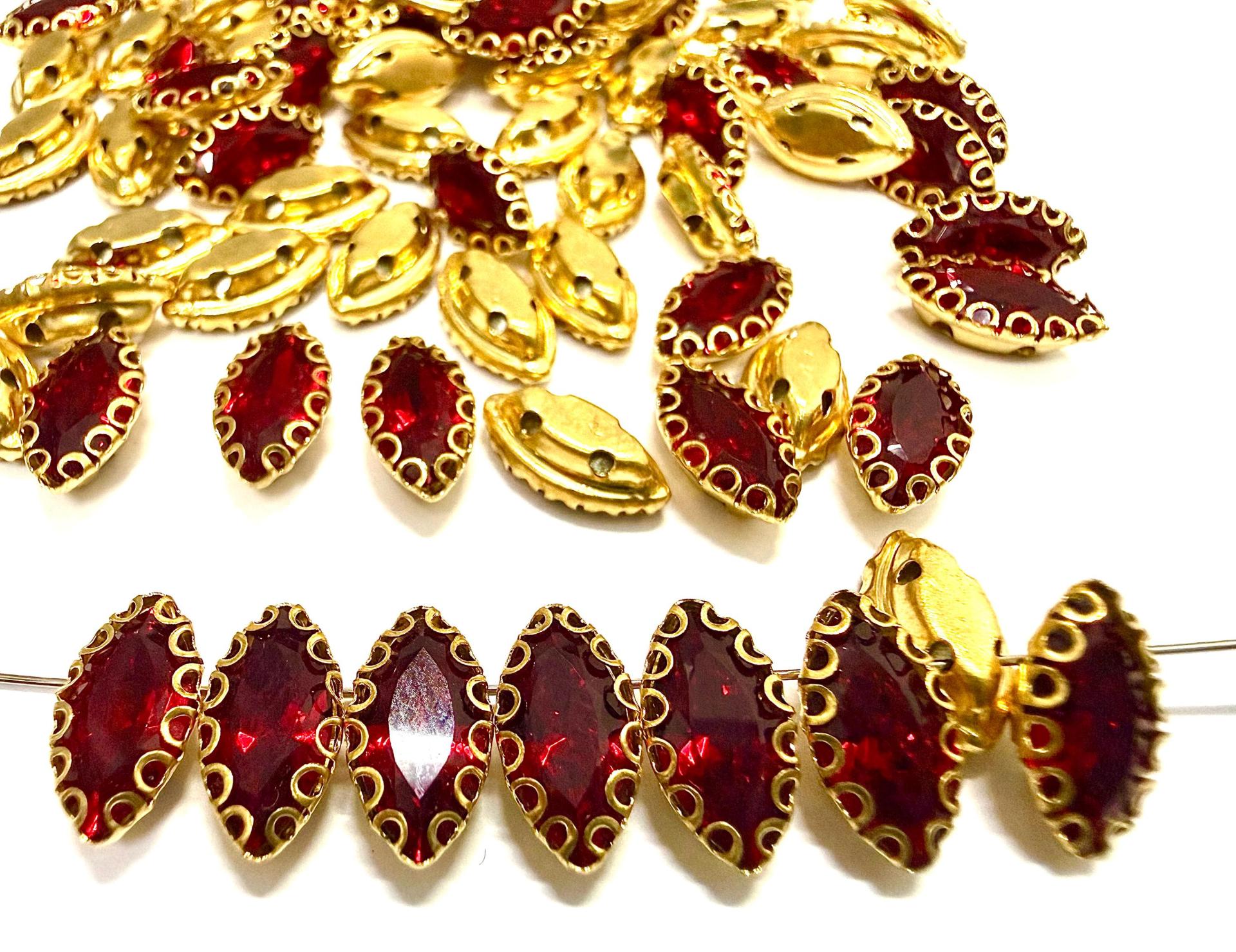Swarovski Navette Crystal fancy vintage Brass settings in Siam