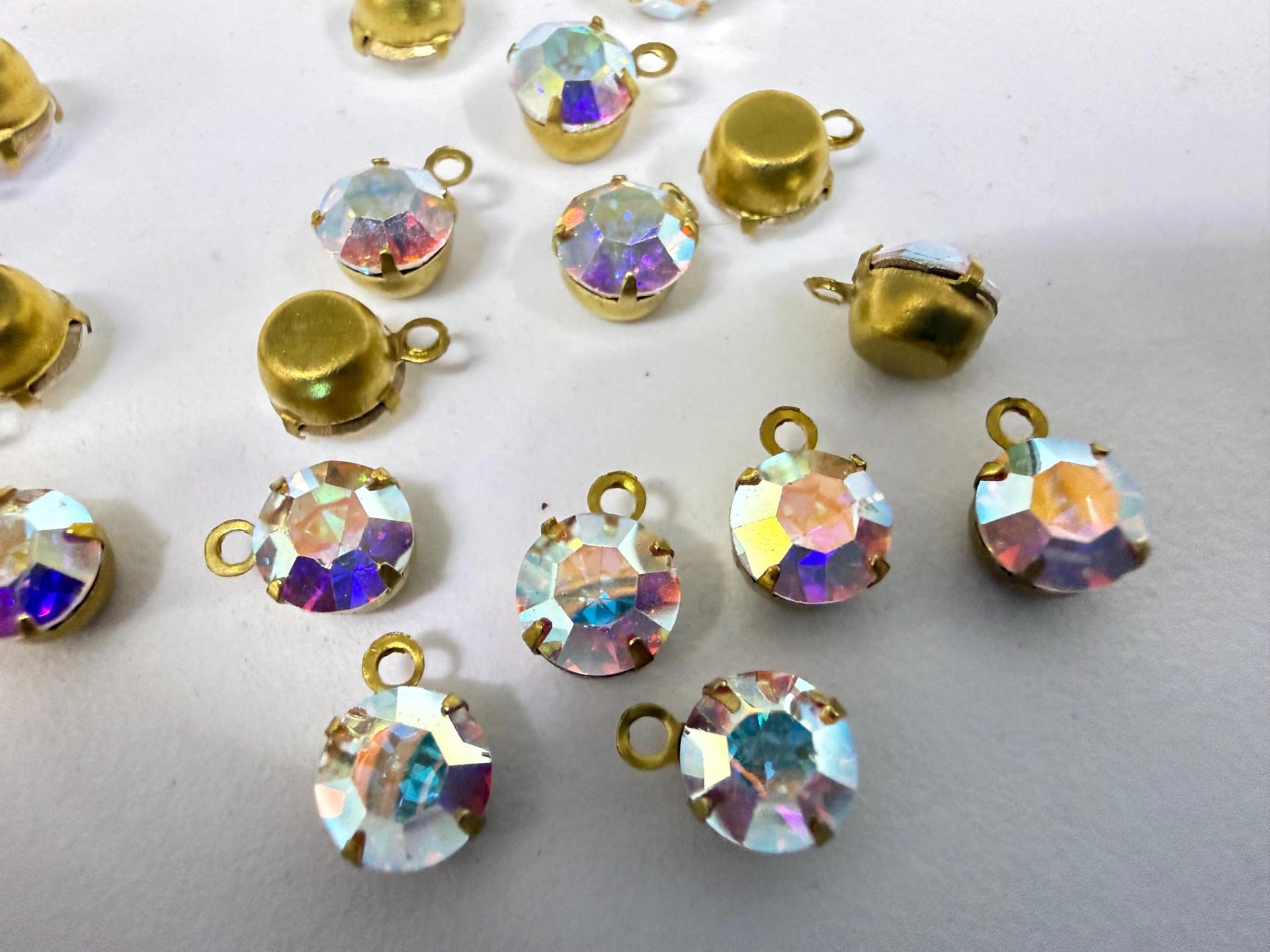 Swarovski Crystal Aurore Boreale Drop, Brass Setting (6mm, 28ss)