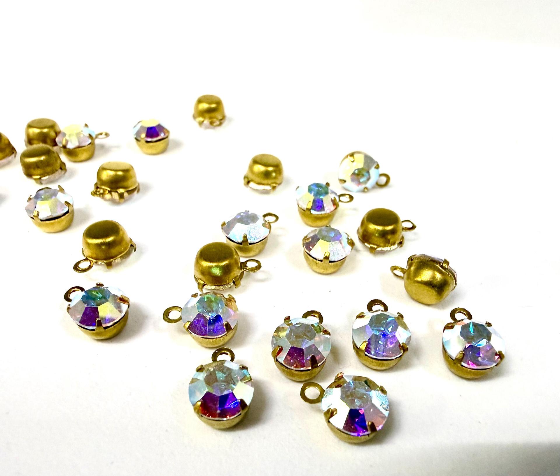 Swarovski Crystal Aurore Boreale Drop, Brass Setting (6mm, 28ss)