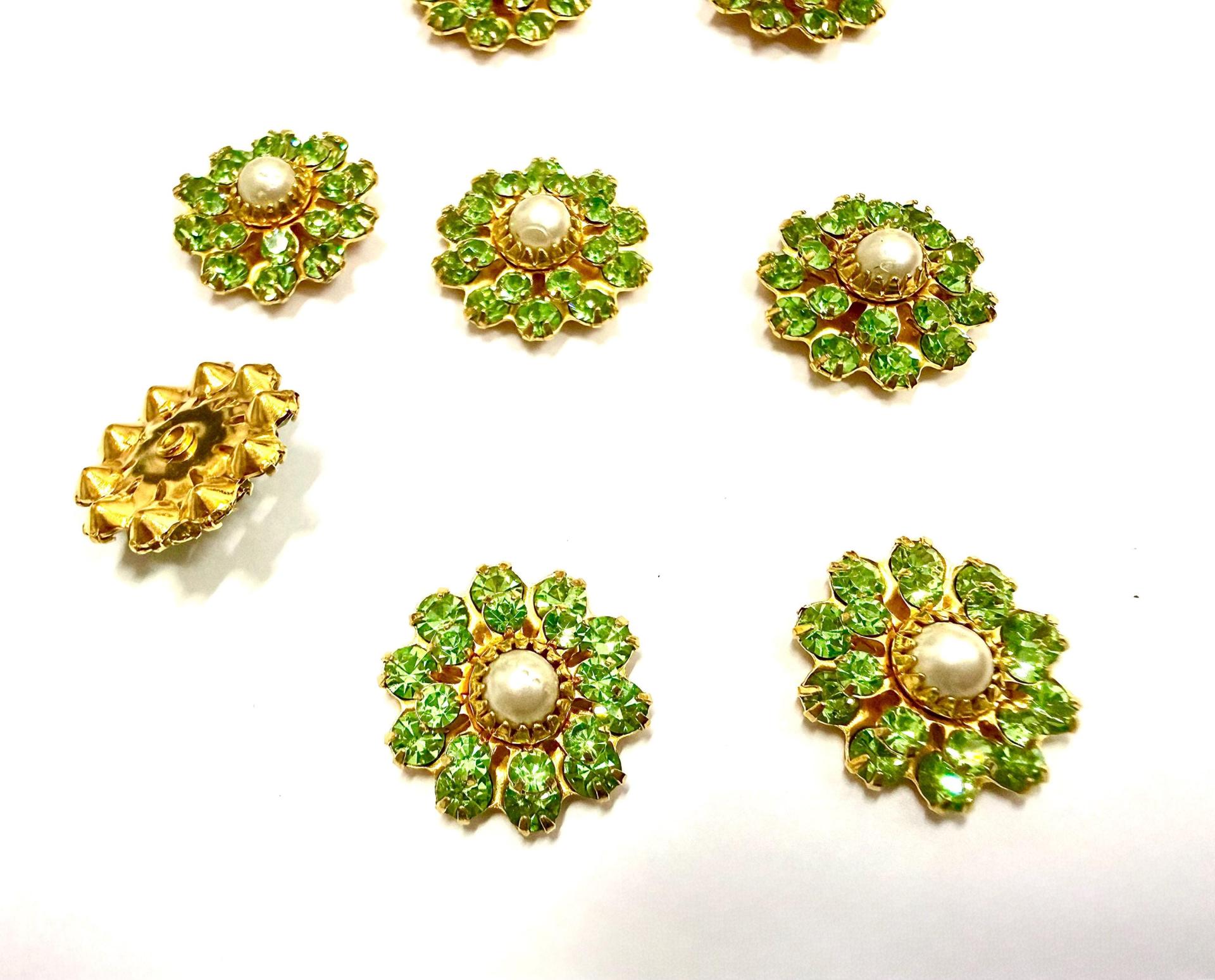 16mm Vintage brass Swarovski Flower Design in Peridot pearl crystal Embellishment DIY Supplies wedding decorations