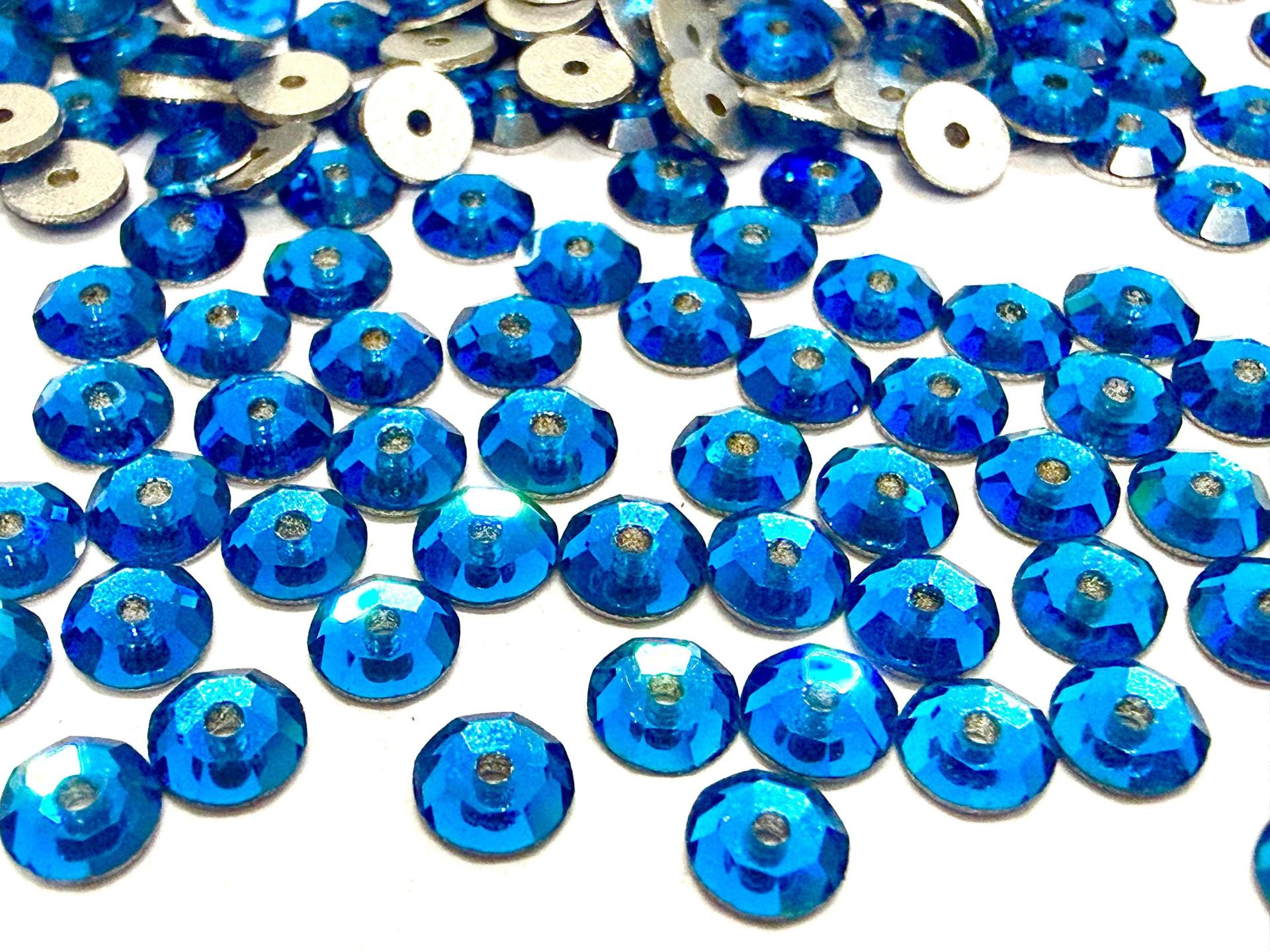 4mm Preciosa Crystal Capri Blue Flat Back Sew-On Stones