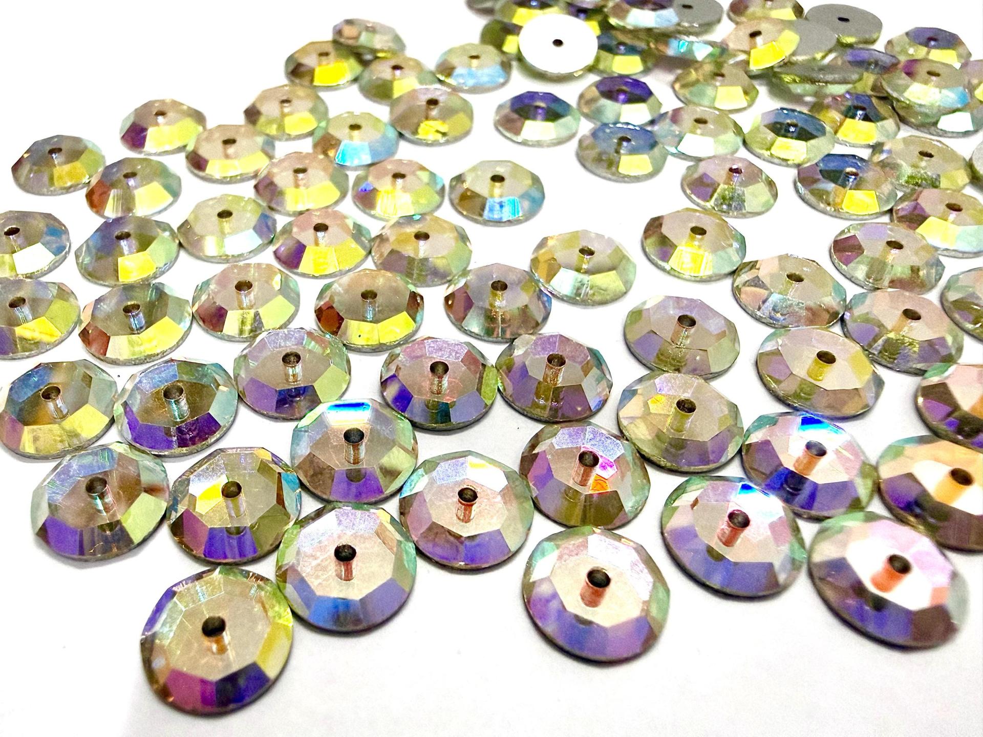 8mm Crystal Aurore Boreale Lochrose Stones – Preciosa Flat Back Sew-On Stones , Czech Beads