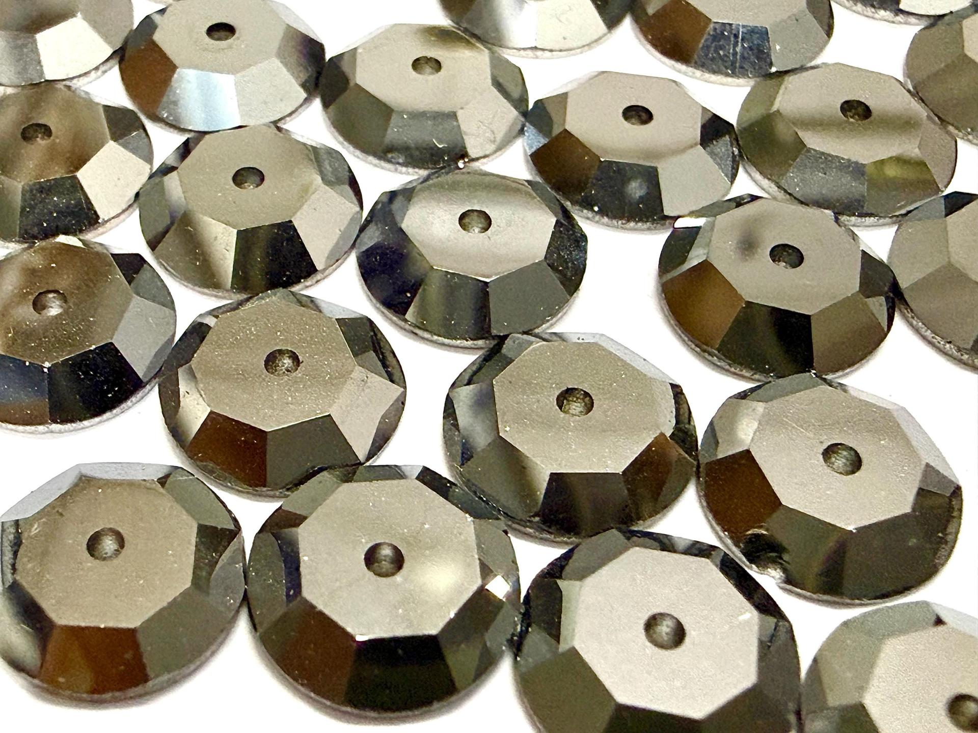 9mm Jet Hematite Lochrose Stones – Preciosa Flat Back Sew-On Stones , Czech Beads