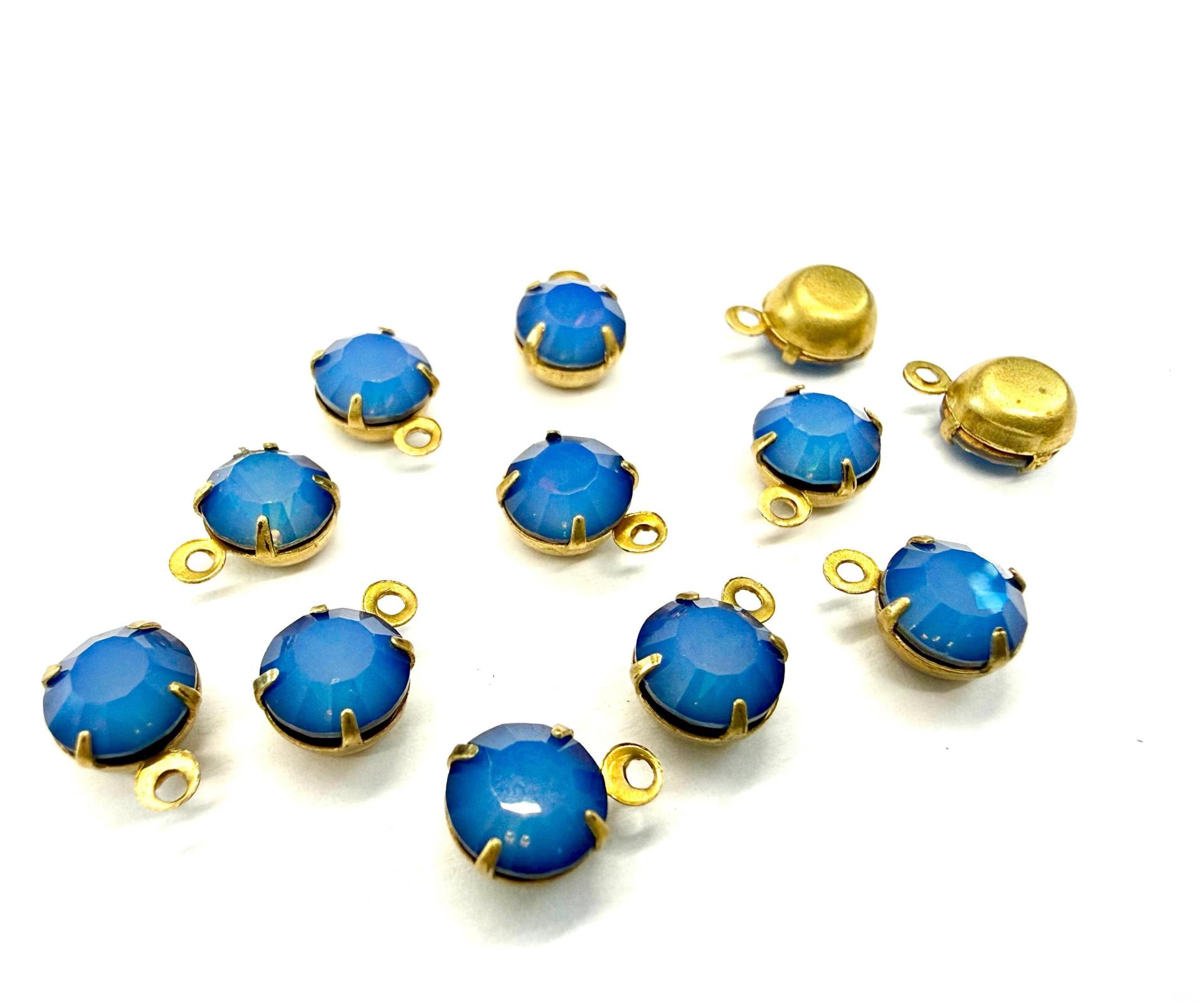 Swarovski White Opal Sky Blue Drop, Brass Setting (6mm, 28ss)