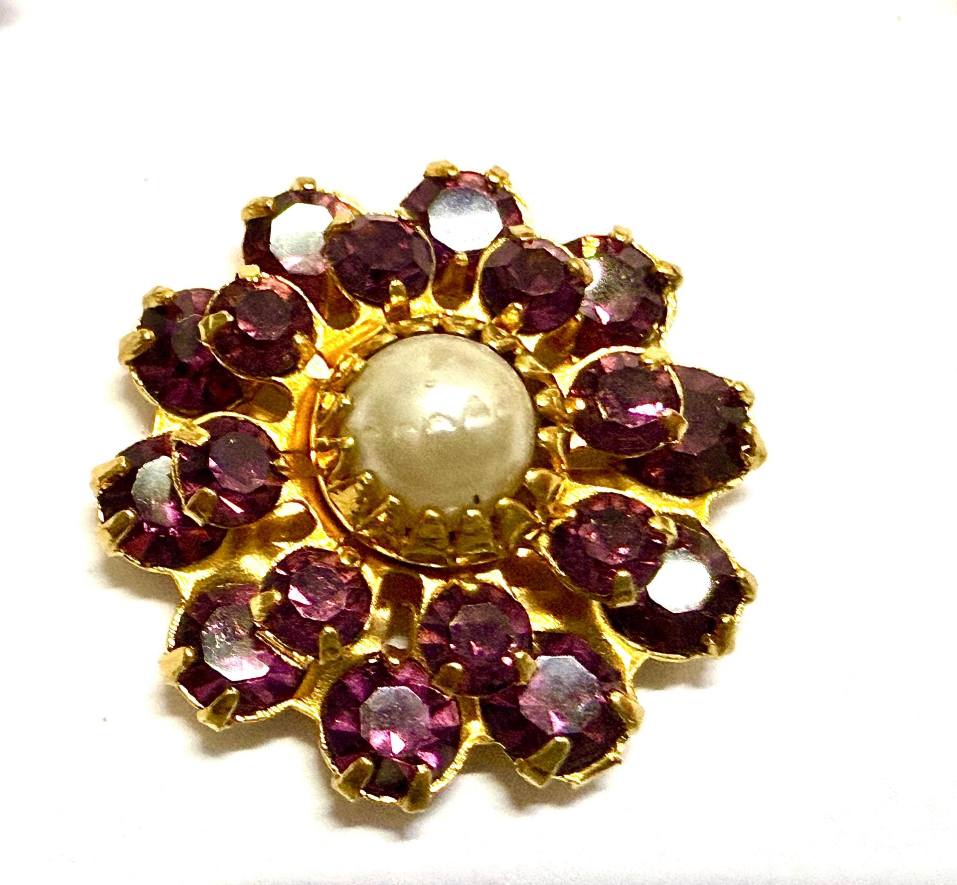 16mm Vintage brass Swarovski Flower Design in Amethyst pearl crystal Embellishment DIY Supplies wedding decorations