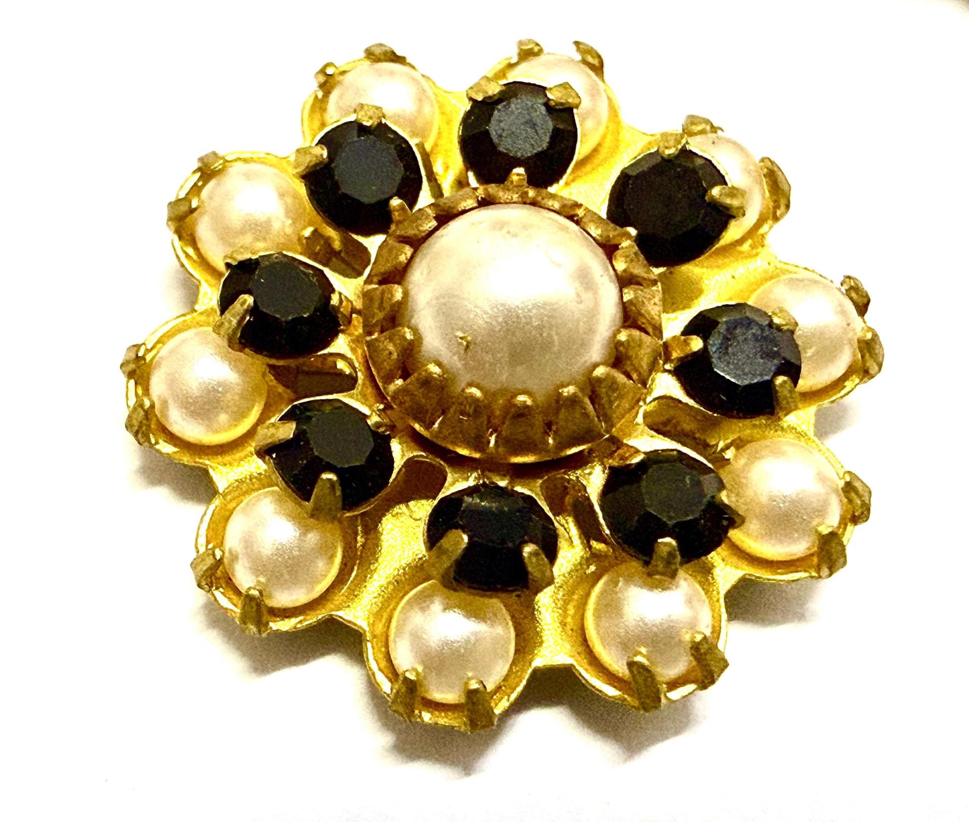 16mm Vintage brass Swarovski Flower Design in Black pearl crystal Embellishment DIY Supplies wedding decorations