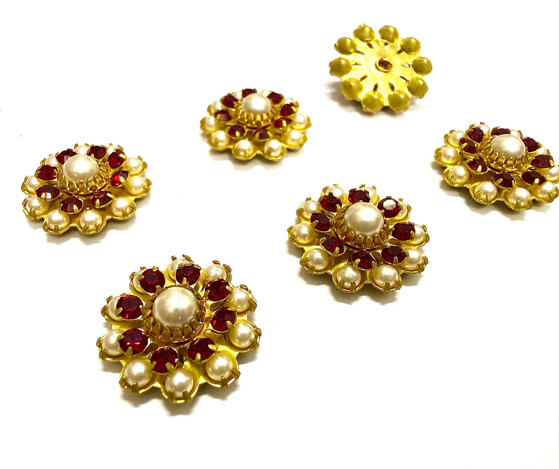 16mm Vintage brass Swarovski Flower Design in Siam pearl crystal Embellishment DIY Supplies wedding decorations