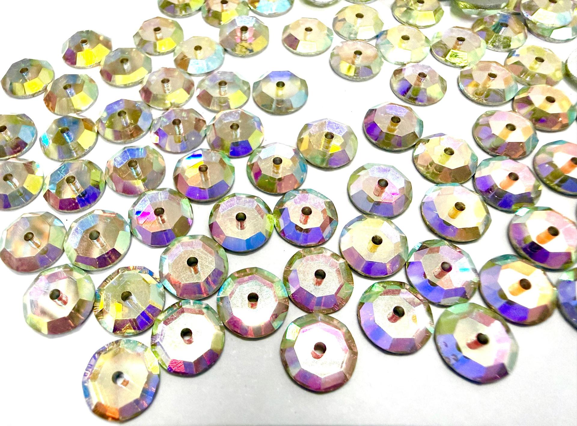 9mm Crystal Aurore Boreale Lochrose Stones – Preciosa Flat Back Sew-On Stones , Czech Beads