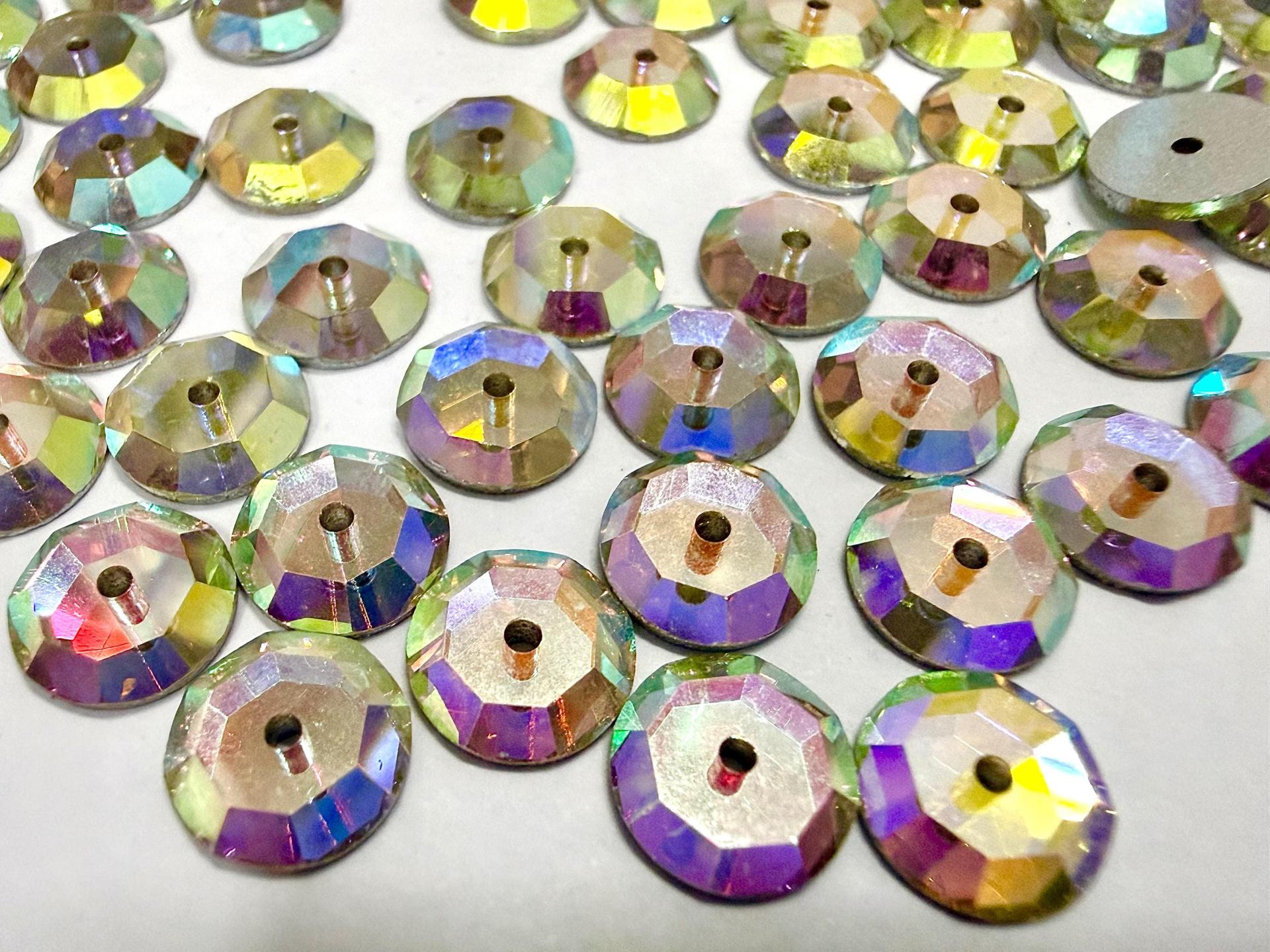 9mm Crystal Aurore Boreale Lochrose Stones – Preciosa Flat Back Sew-On Stones , Czech Beads