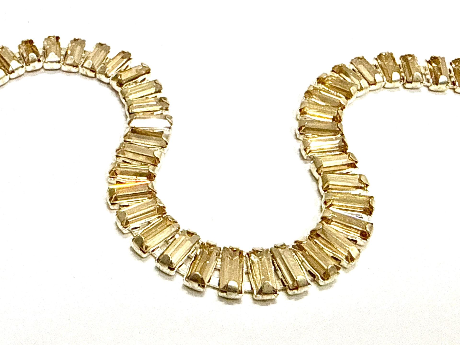 7x3mm Swarovski Crystal Golden Shadow Baguette Chain | Silver Plated Jewelry Making Supplies