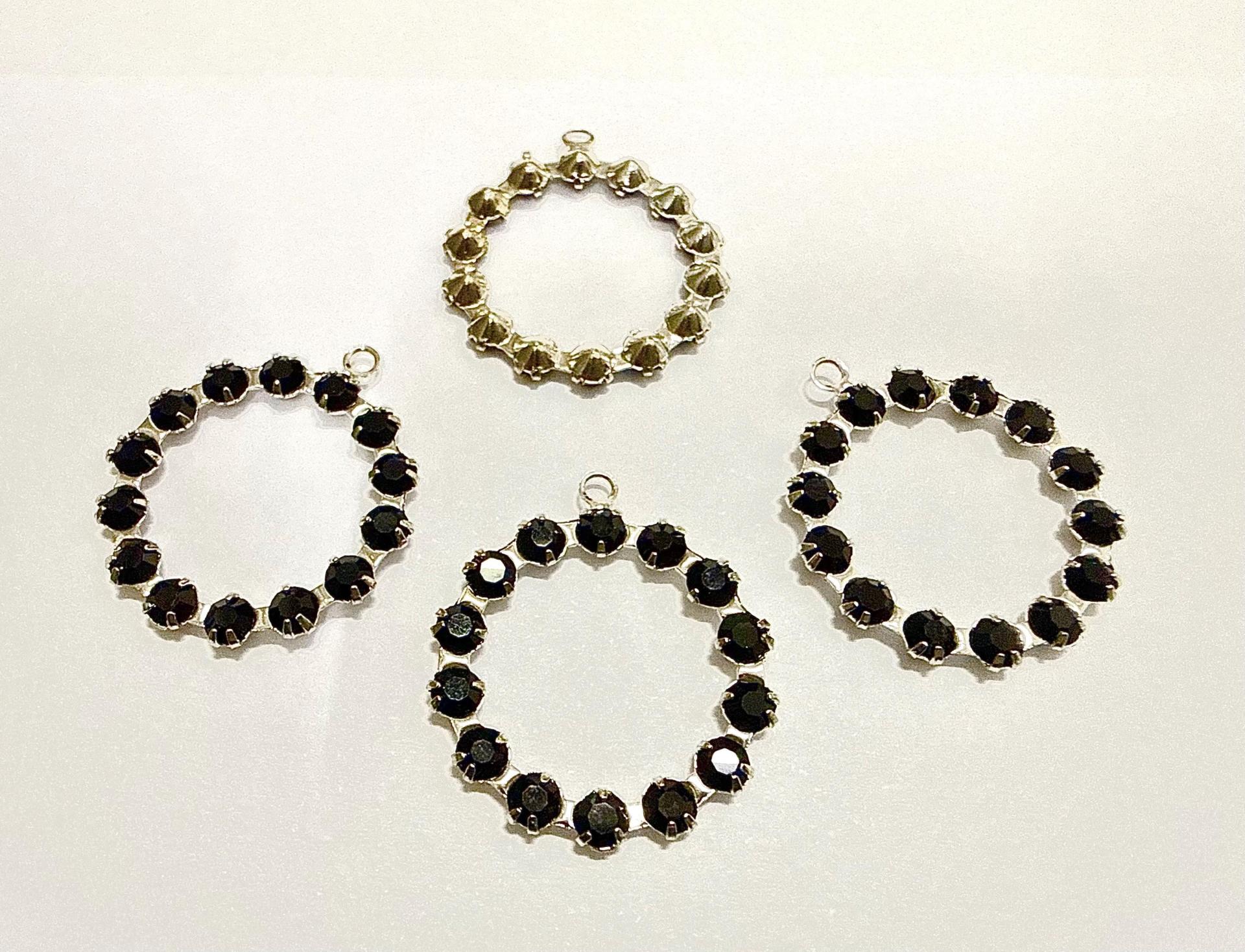 Vintage Swarovski Crystal in Jet Ring drops Silver plated Findings